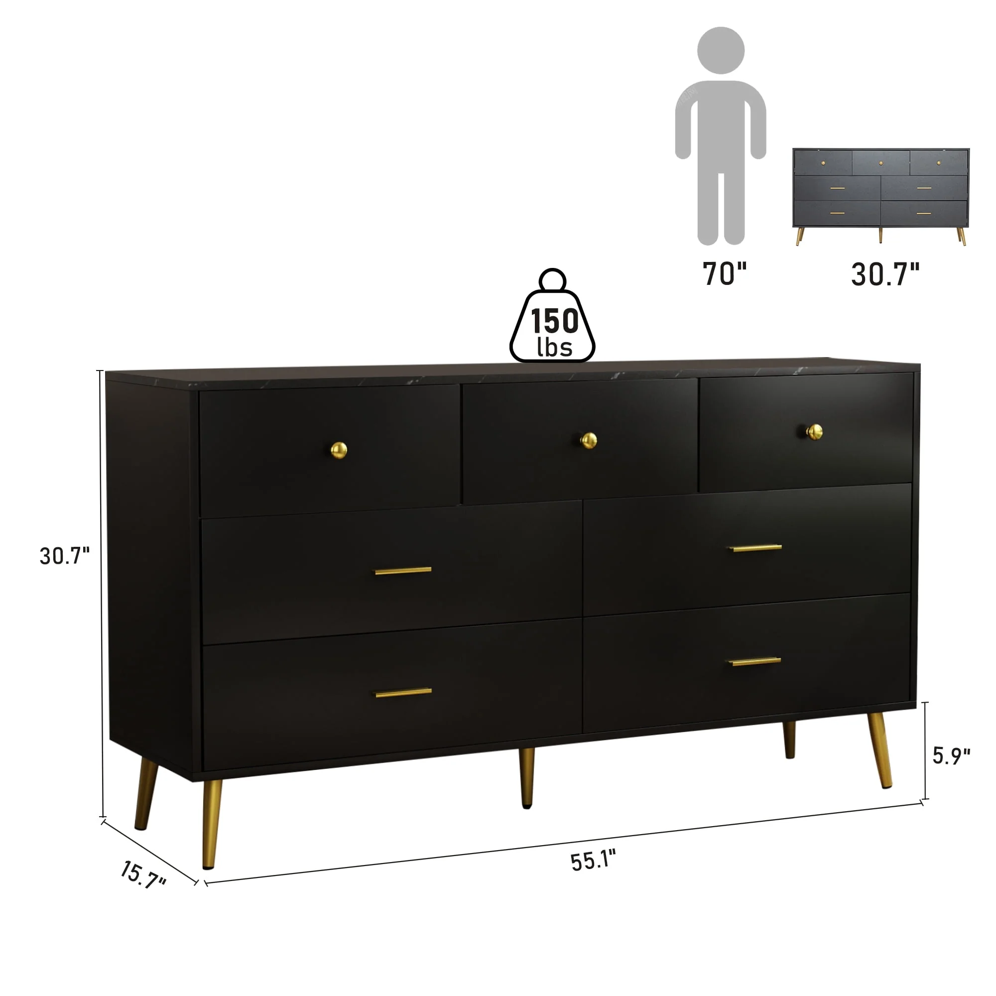 6 Drawer Dresser, Mid-Century Modern Chest Of Drawers, Double Dresser Storage Cabinet For Bedroom Living Room Hallway(White-6 Drawers) - Womvr