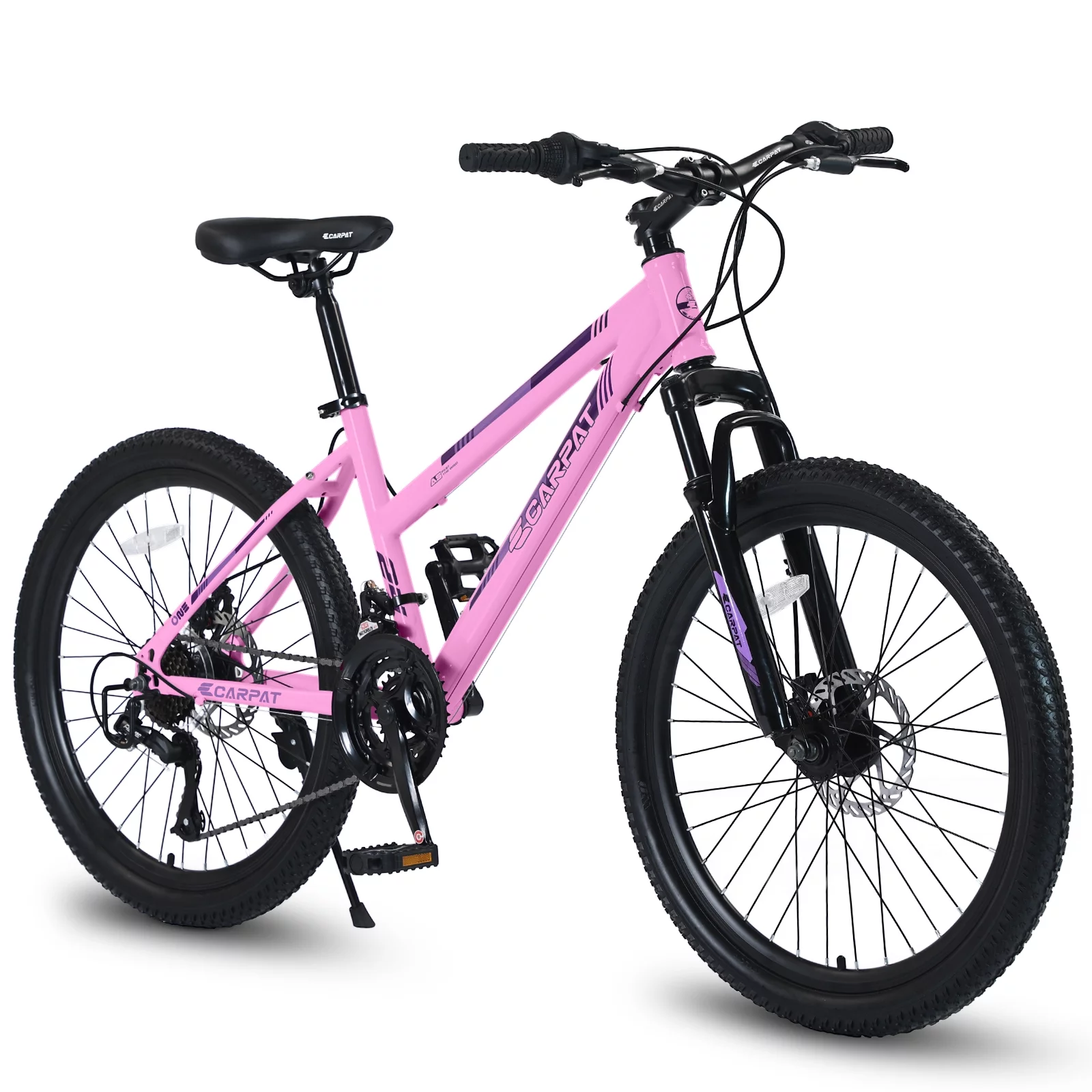 24 inch Mountain Bike for Girls, Shimano 21 Speeds Gear Bike with Dual Disc Brakes and 100mm Front Suspension, Pink - Womvr
