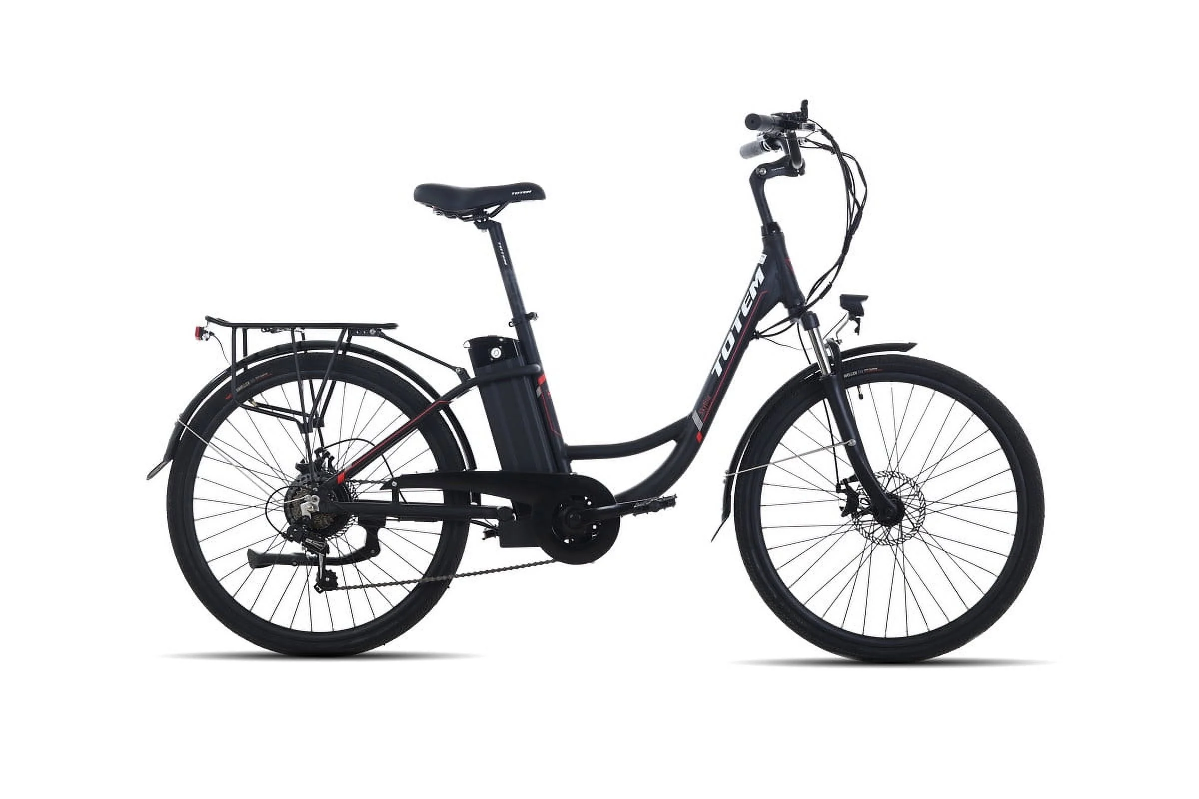 Totem Skyline Electric Bike for Adults, 26” Ebike 350W Powerful Motor, 36V 10.4Ah Removable Battery Electric Cruiser Bike, Shimano 7-SPEED Gears, Electric City Commuter Bike, White - Womvr