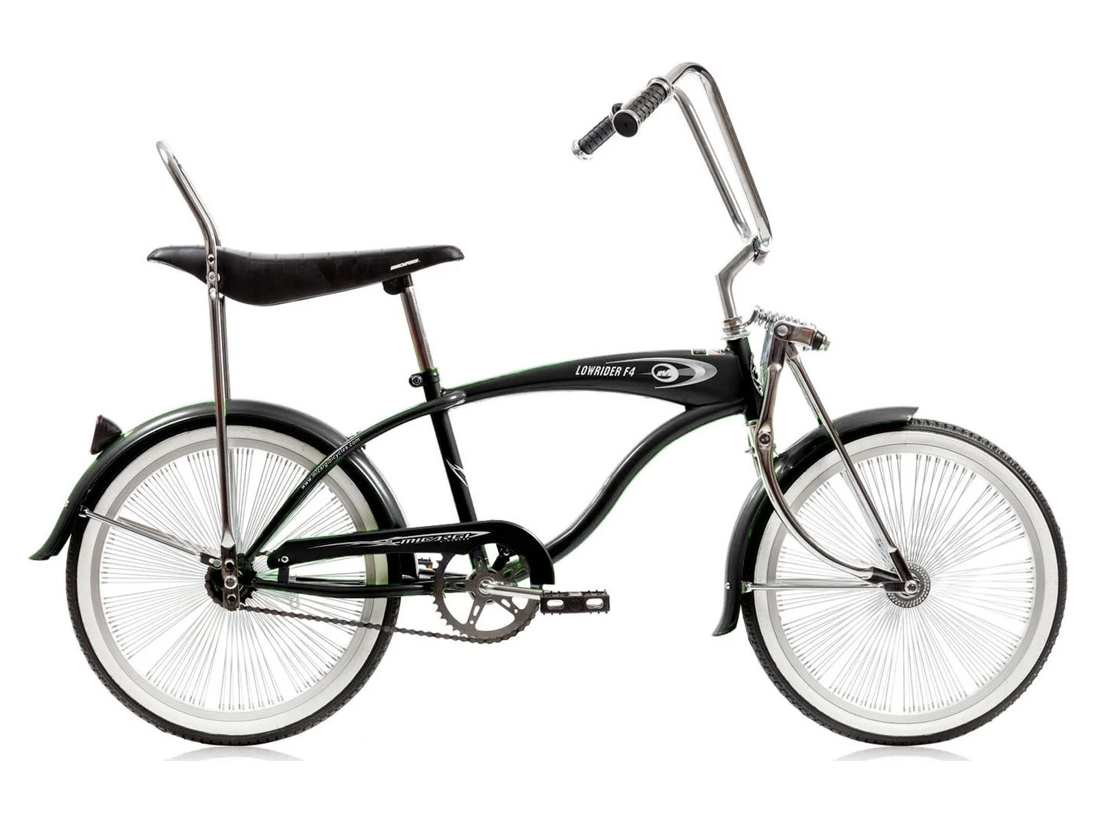 Micargi F4 20 In. Lowrider Hi-Ten Steel Coaster Brake Single Speed One Piece Crank Alloy Rims 140 H, Black - Womvr