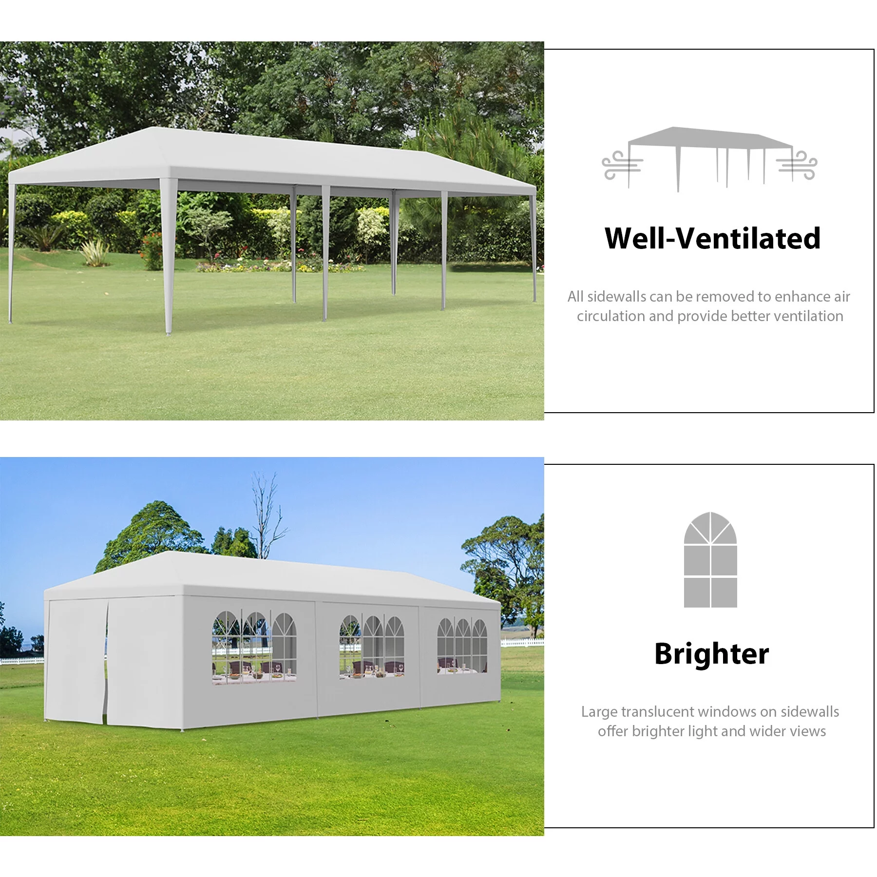 ZenSports 10'x30' Outdoor Party Tent Gazebo Wedding Canopy Tent, White - Womvr