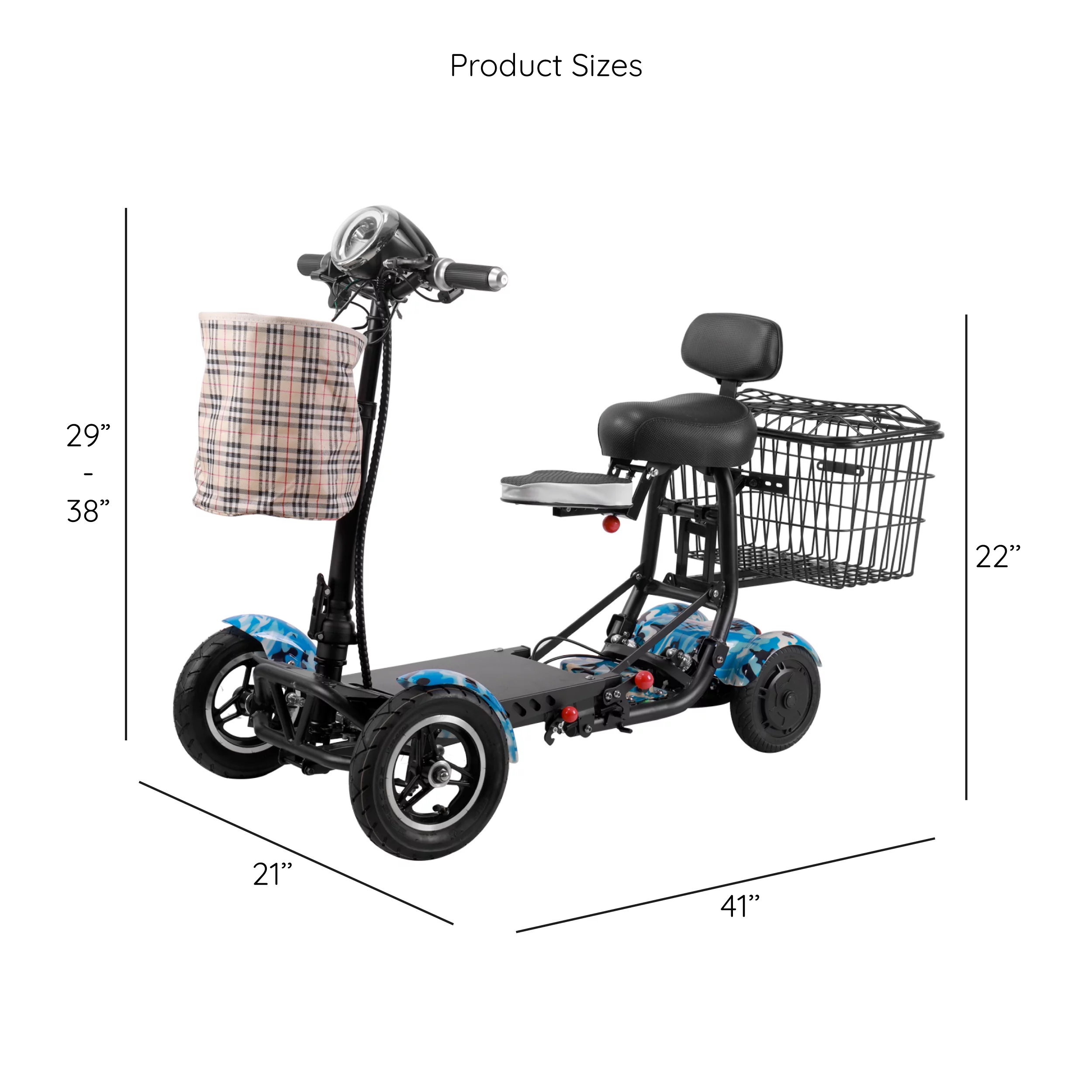 Smart Lightweight Electric Power Scooter, 4 Wheels Foldable Double Seats - Womvr