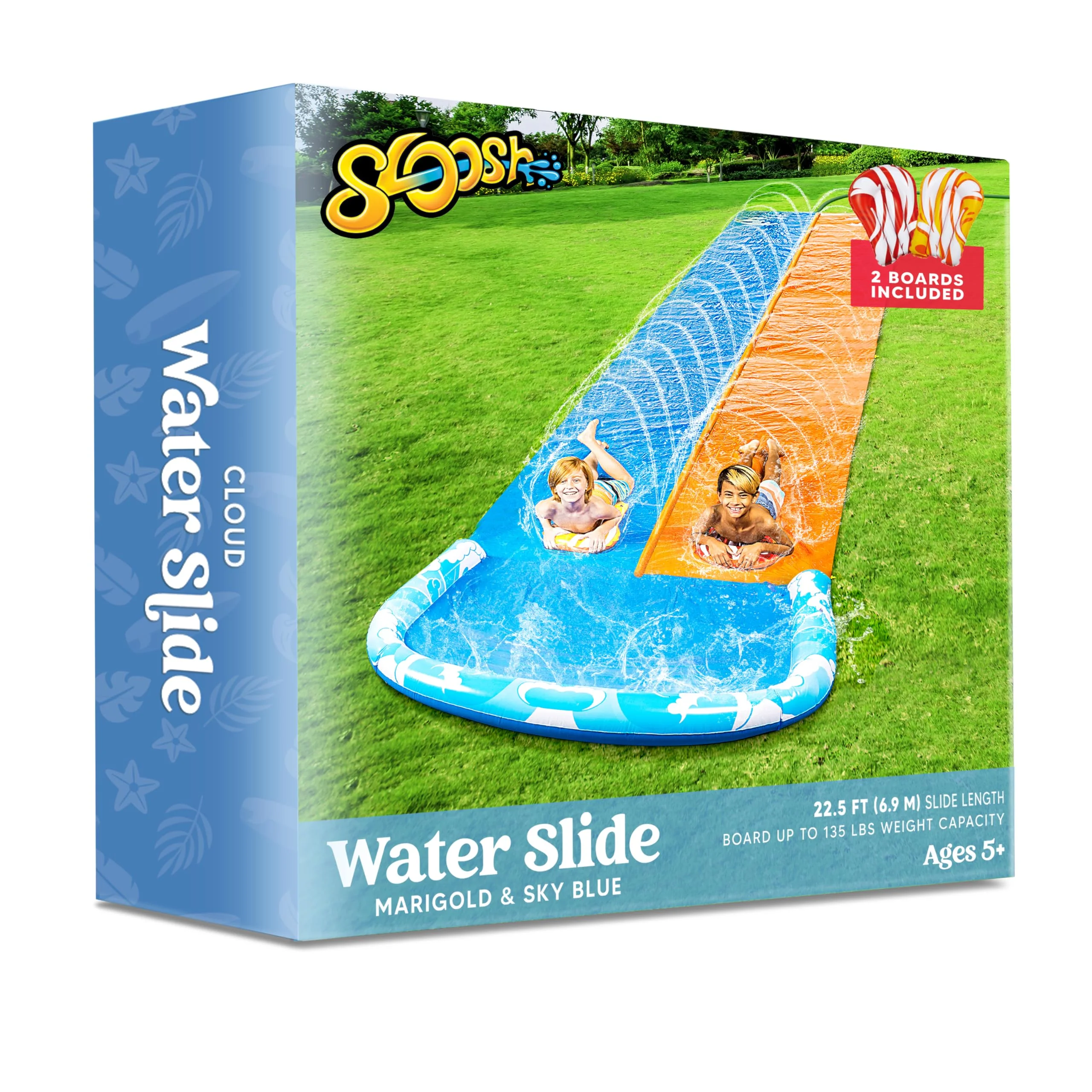 Syncfun 22.5ft Water Slides and 2 Bodyboards, Lawn Backyard Waterslides Water Toy with Build Sprinkler for Kids Outdoor Water Fun - Womvr
