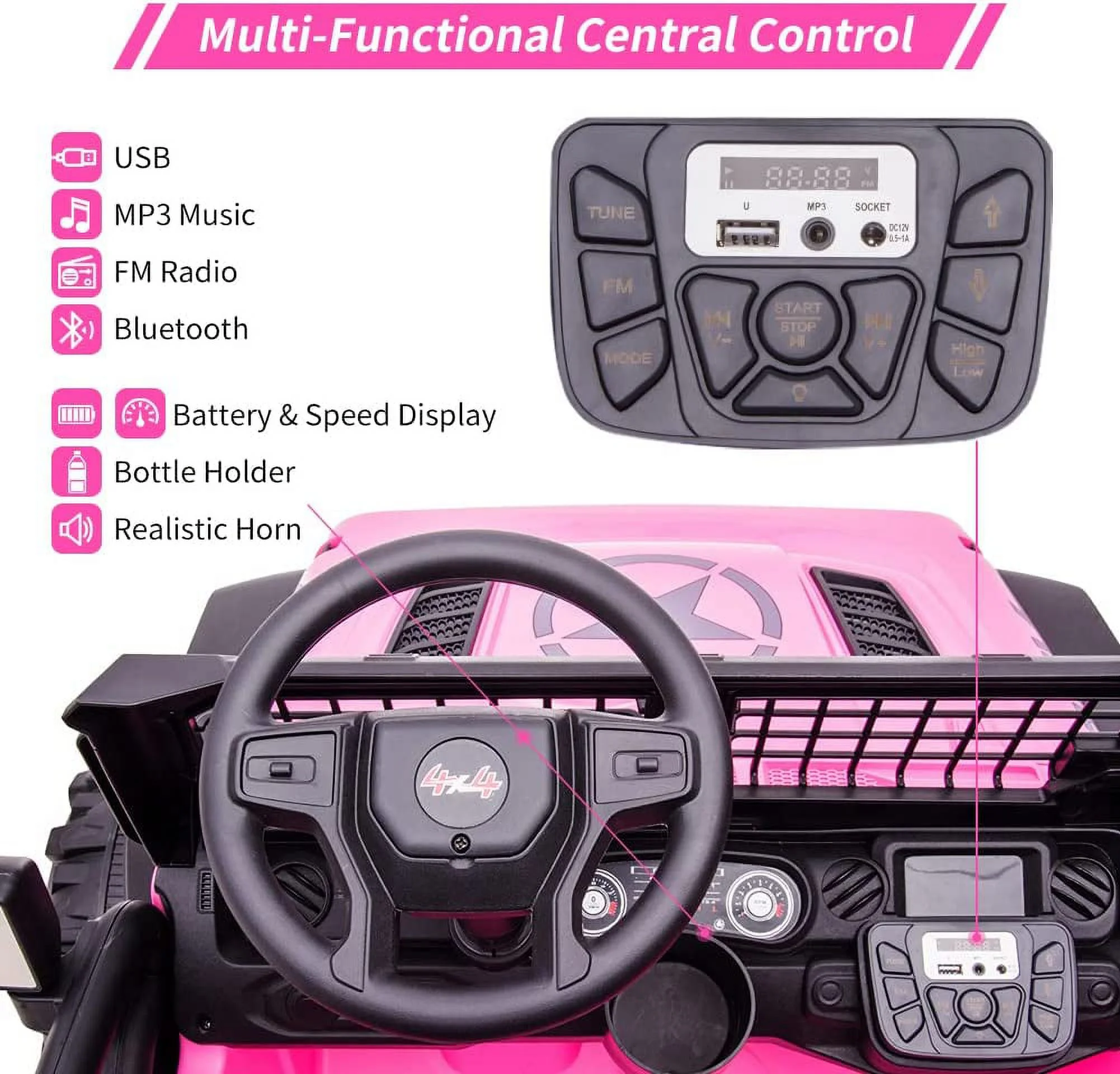 OUTOP Kids 24V Ride on Car with Electric Remote Control Dual Drive Power Ride on Toys 2 Seats SUV Truck Wheels Vehicle - Womvr