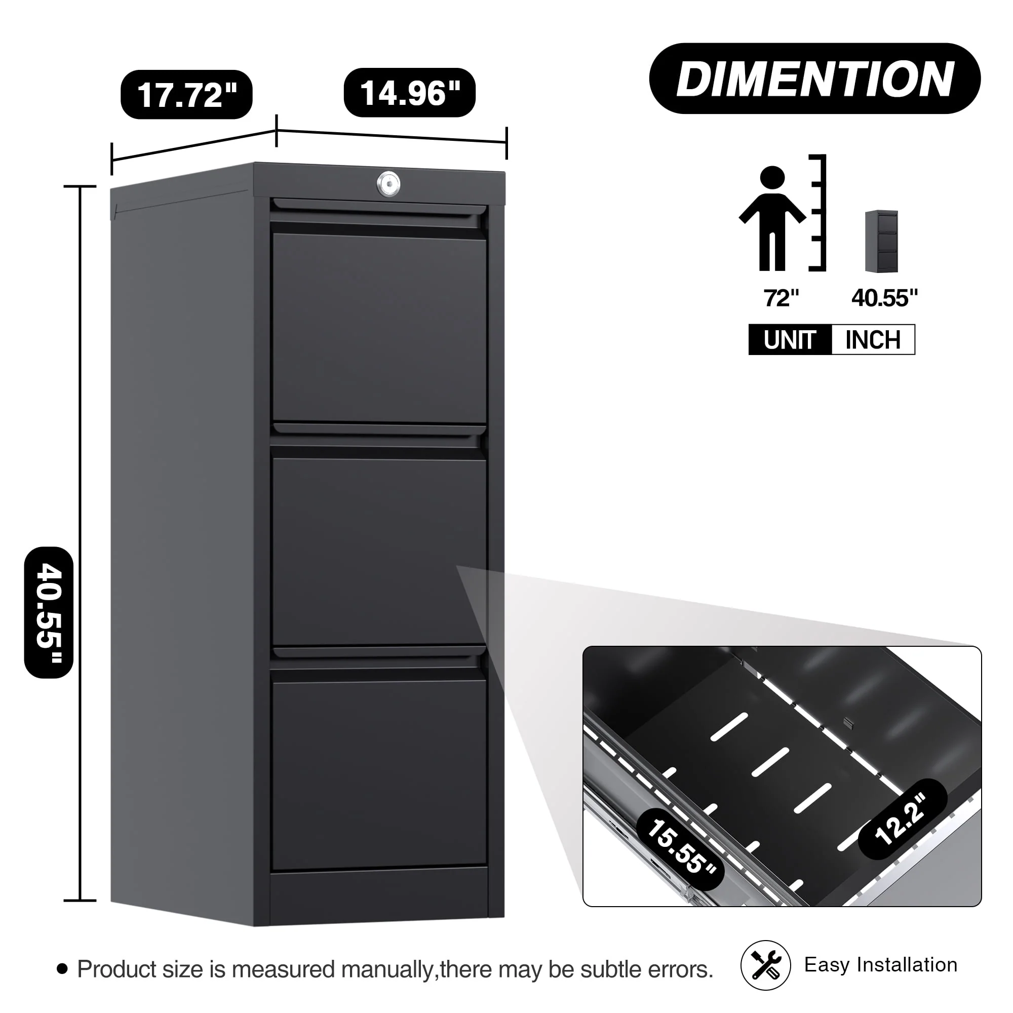 SUPEER 4 Drawer File Cabinet , Metal Vertical File Storage Cabinet with Lock, Office Home Steel Vertical File Cabinet for A4 Letter /Legal Size, 14.96