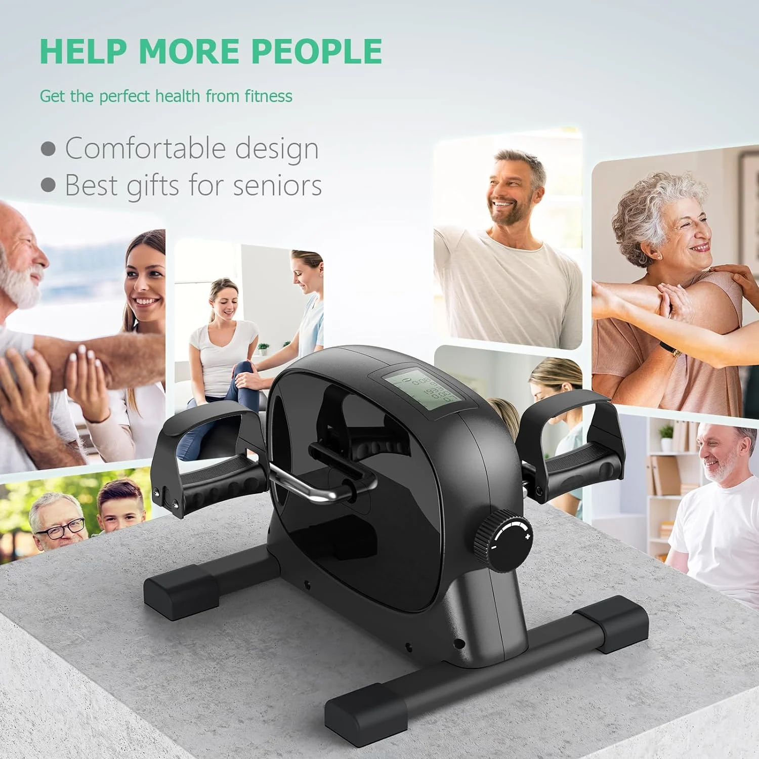 UPGO Mini Exercise Bike, Under Desk Bike Pedal Exerciser Portable Foot Cycle Arm & Leg Peddler Machine with LCD Screen Displays - Womvr