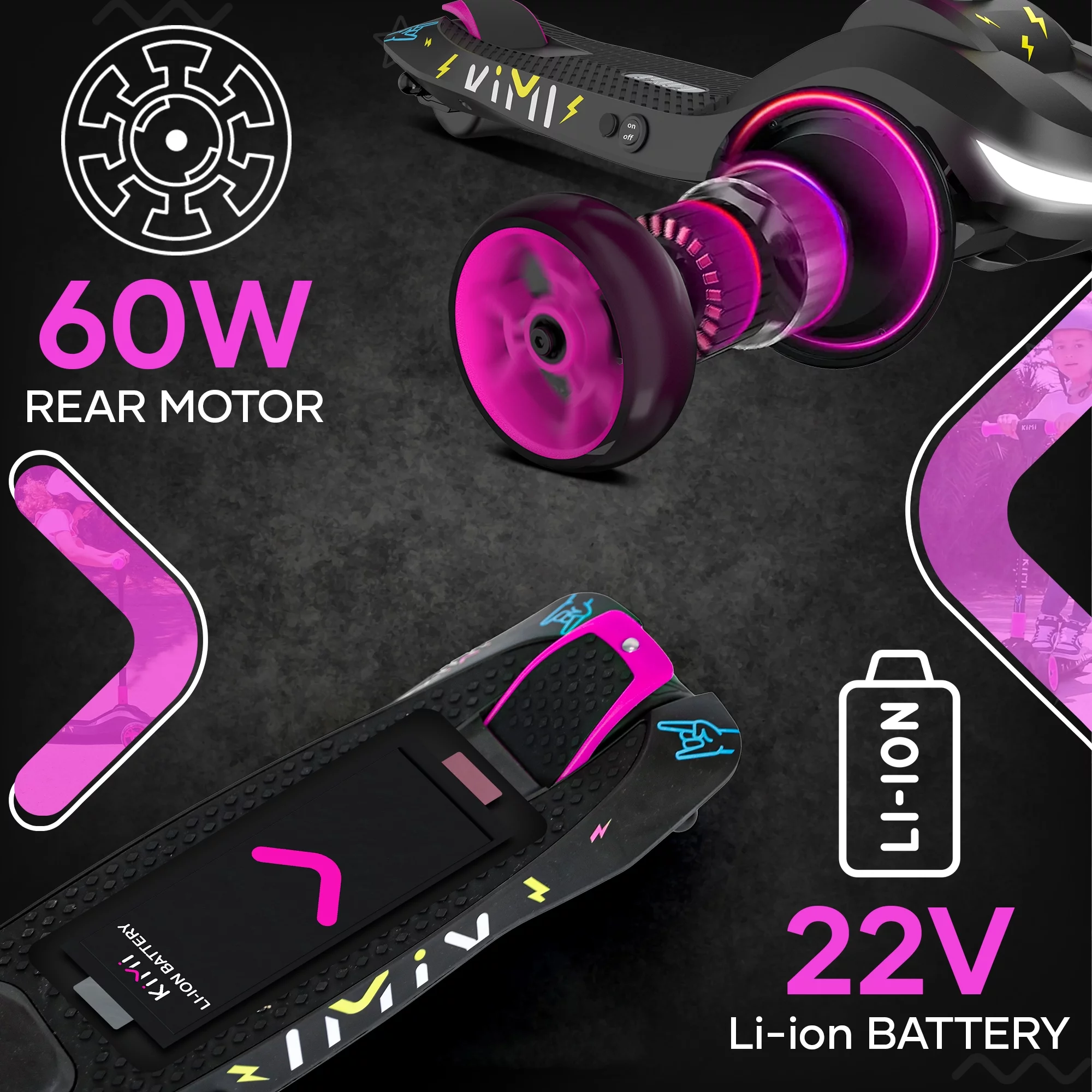 Kimi Kids 3-Wheel Electric Scooter, Ages 2-9, 5Mph, Lights, 10 Miles Range - Womvr