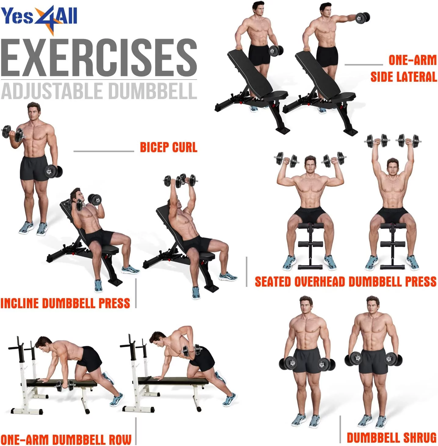 Yes4All 200 lbs Adjustable Dumbbell Weight Set, Cast Iron Dumbbell, Pair - Womvr