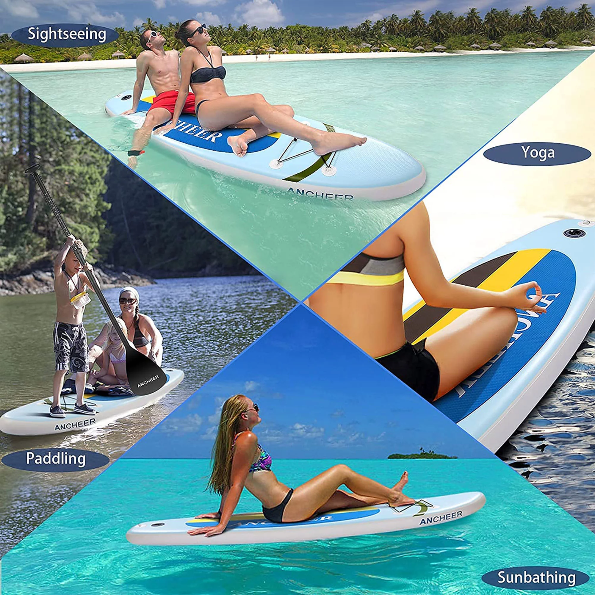 Ancheer Inflatable Stand Up Paddle Board with Accessories and Bag, Yellow - Womvr