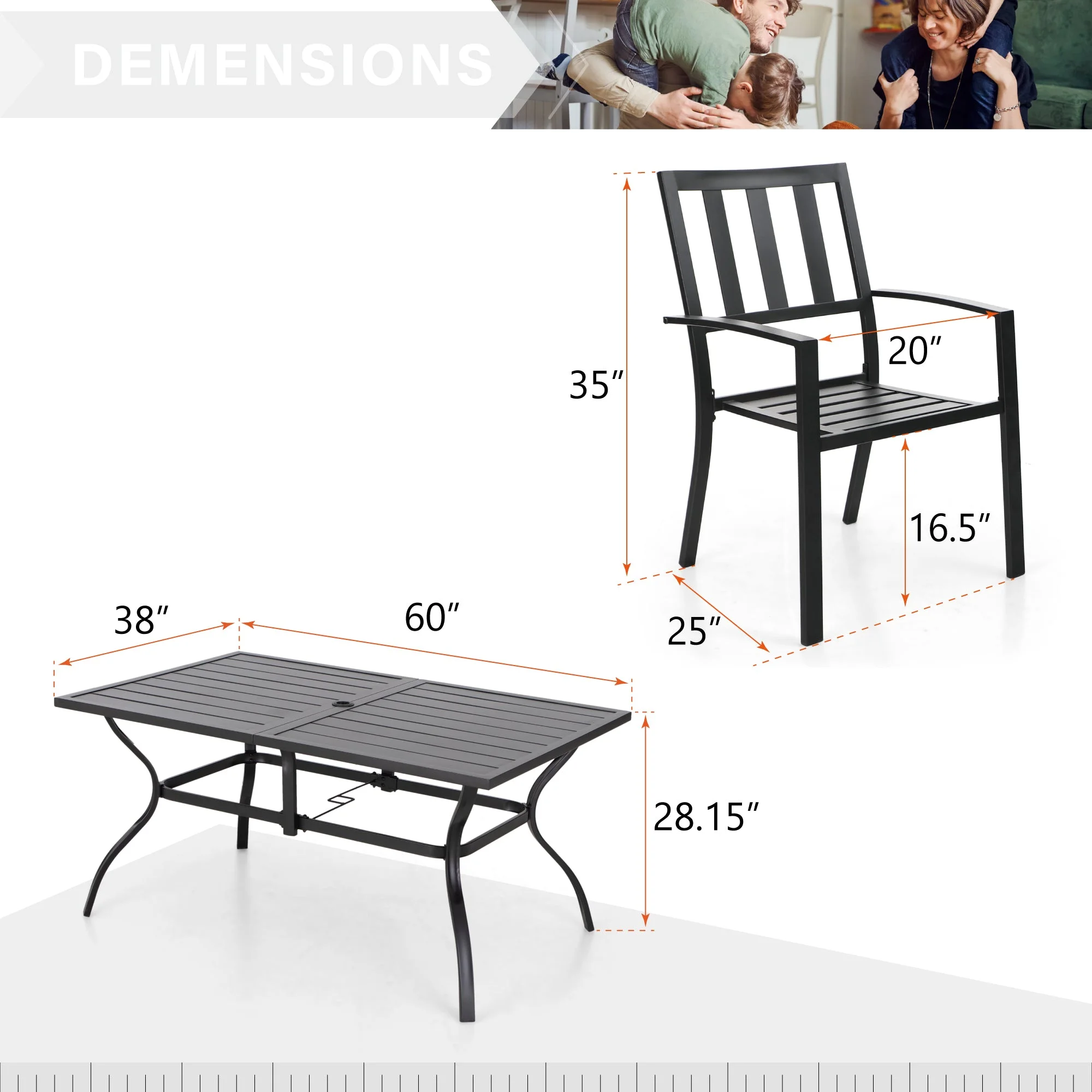 Sophia & William 7 Piece Outdoor Patio Dining Sets Metal Furniture Table and Stackable Chairs - Womvr