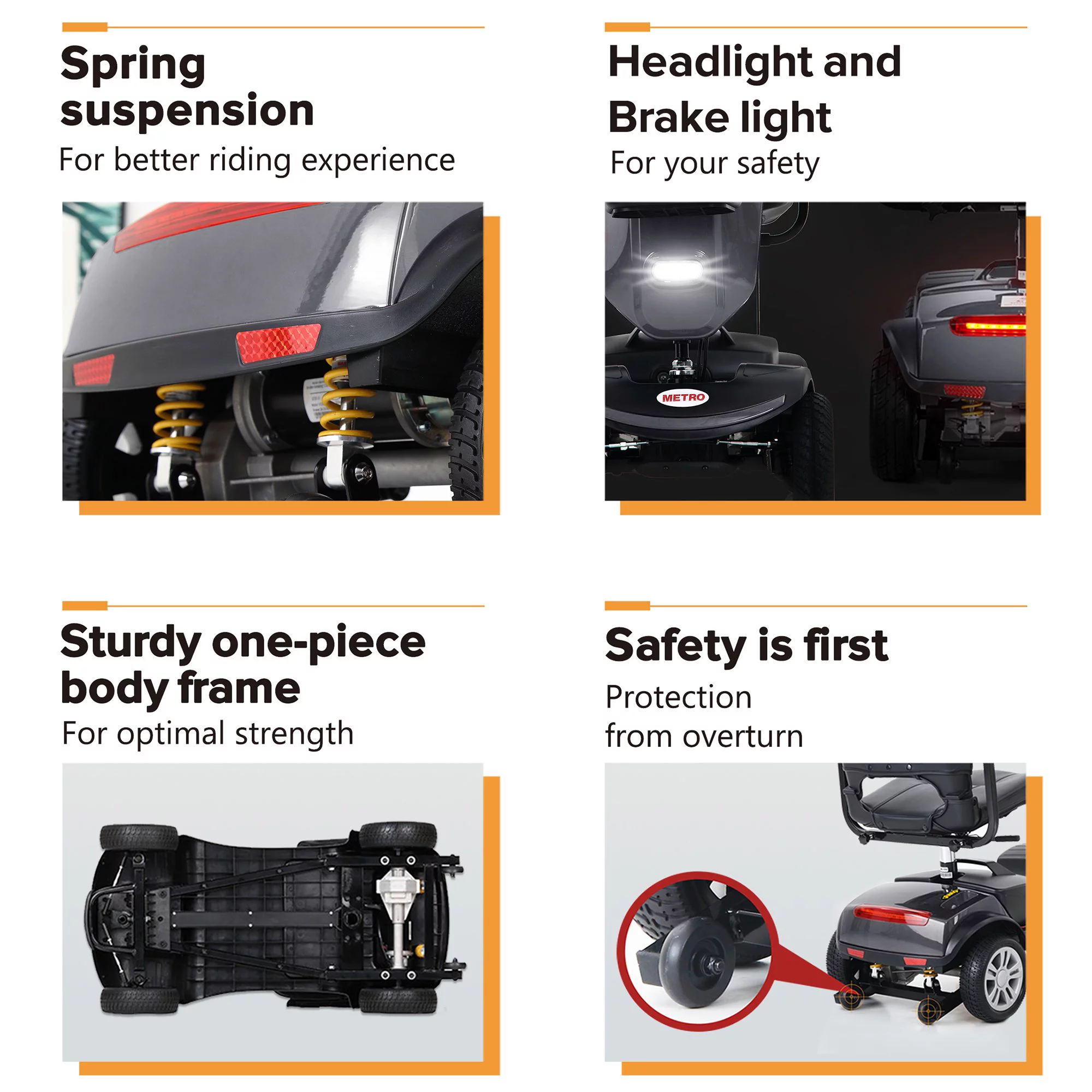 Segmart Mobility Scooter for Seniors, 20''W Armrest, Windshield, Rear Suspension, Front Rear Light, Cup Holder, USB Charging Port, Gift Flag, 300lbs, Red - Womvr