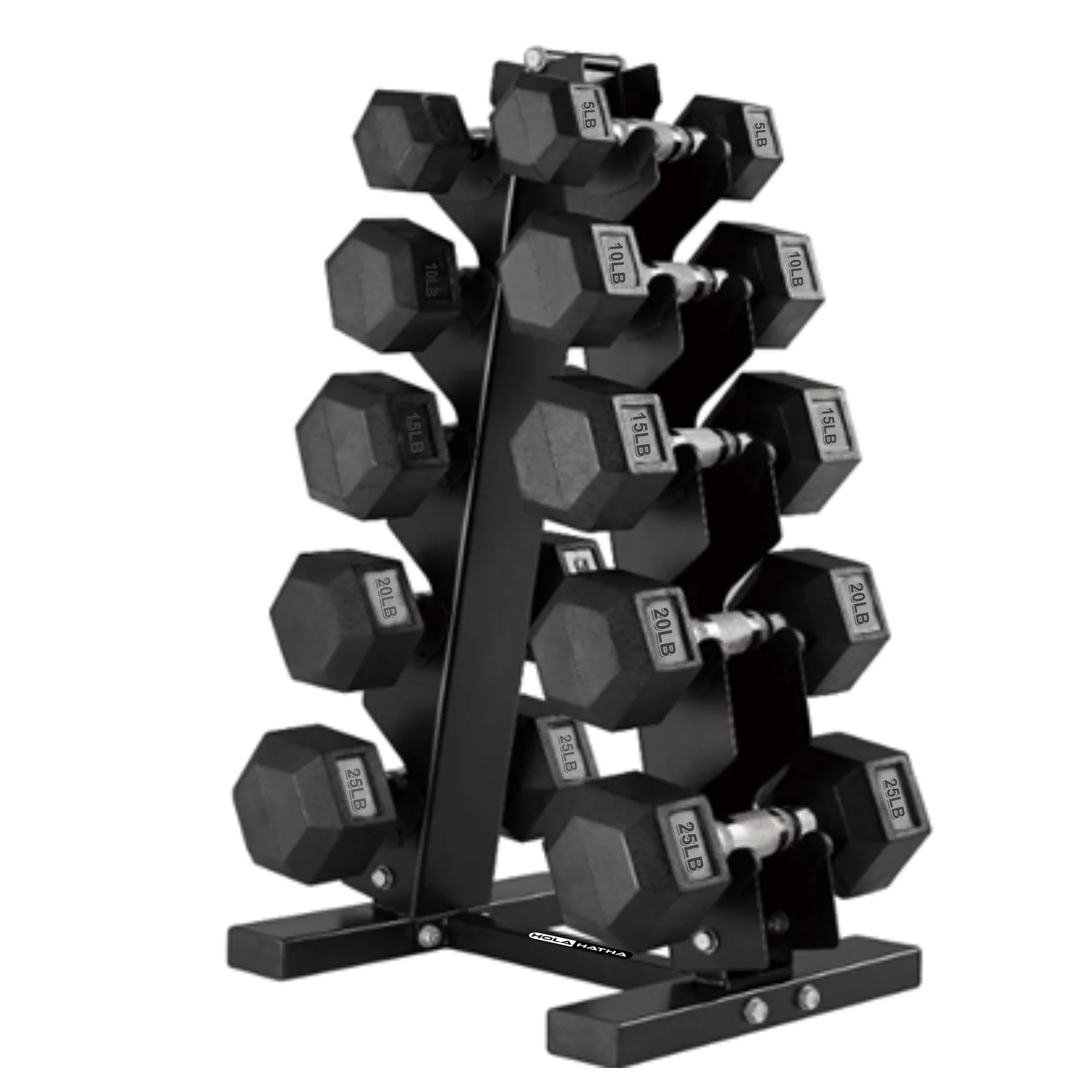 HolaHatha 5, 10, 15, 20 and 25 Pound Hexagonal Dumbbell Weight Set w/Rack - Womvr
