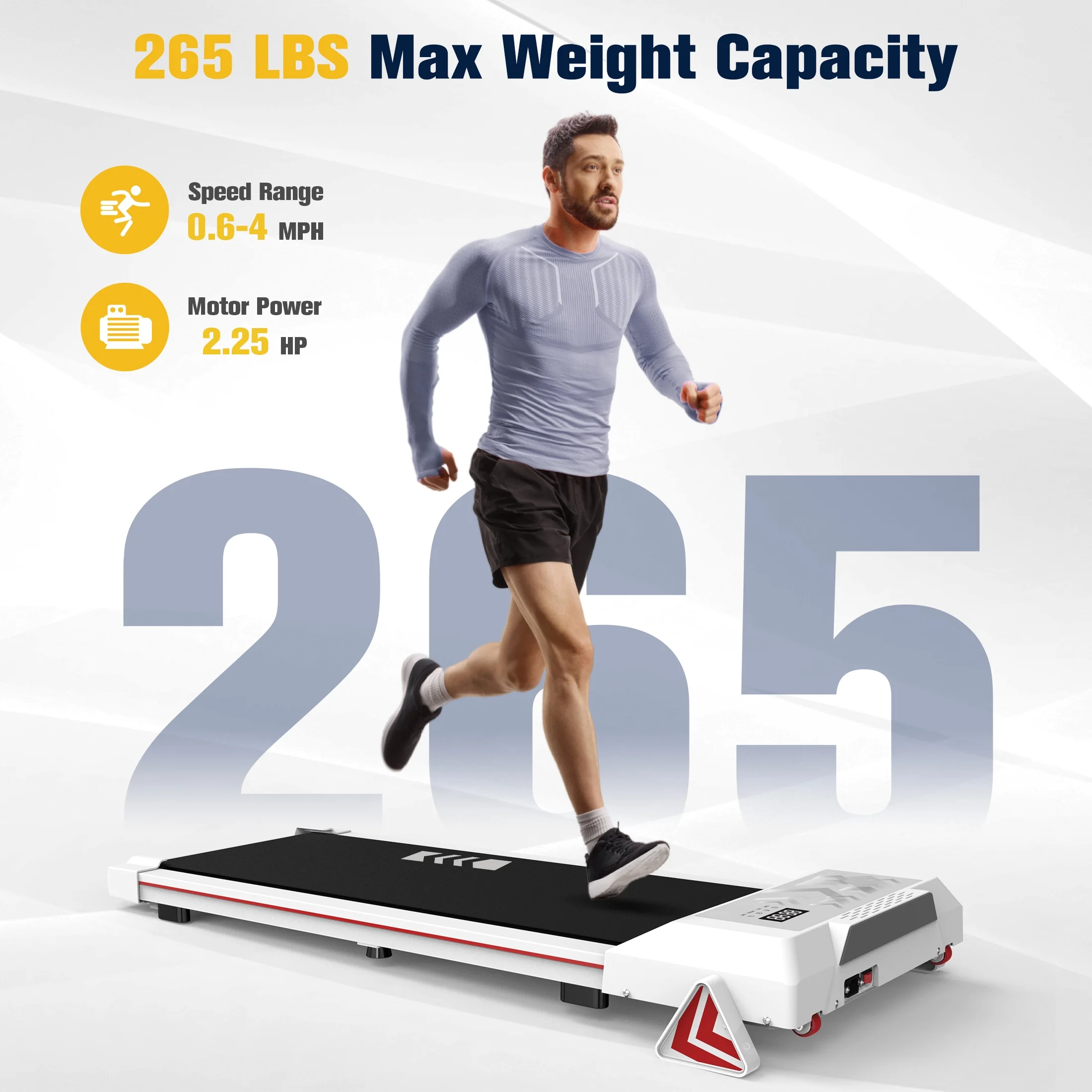 Incline Walking Pad Under Desk Treadmill Portable with Remote 265LBS 2.25HP Workout Fitness, Black - Womvr