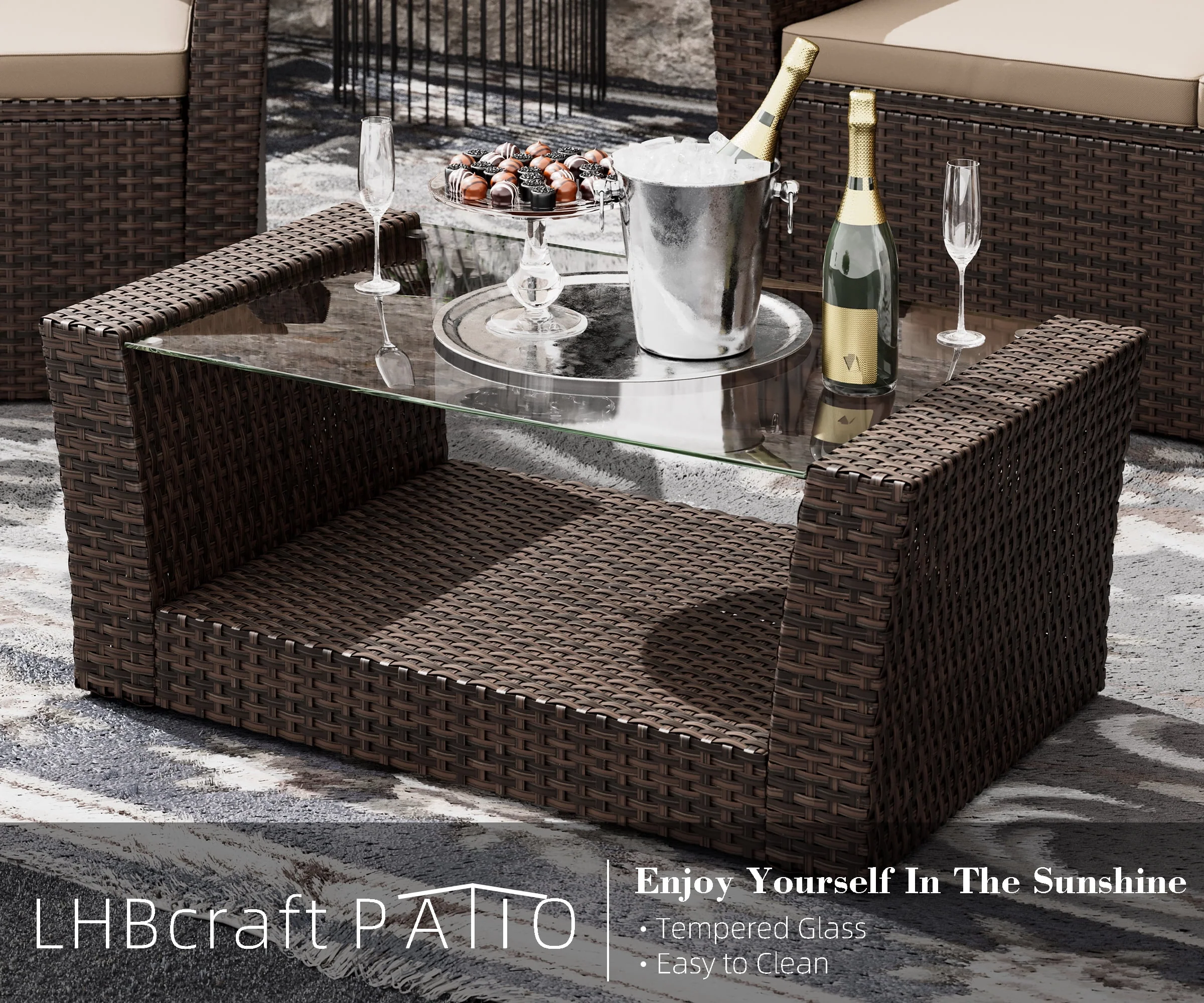 Bifanuo 4-Piece Patio Furniture Set Outdoor Rattan Wicker Sofa Set with Cushions & Coffee Table, Conversation Sofa Set with Tempered Glass Table Top - Womvr