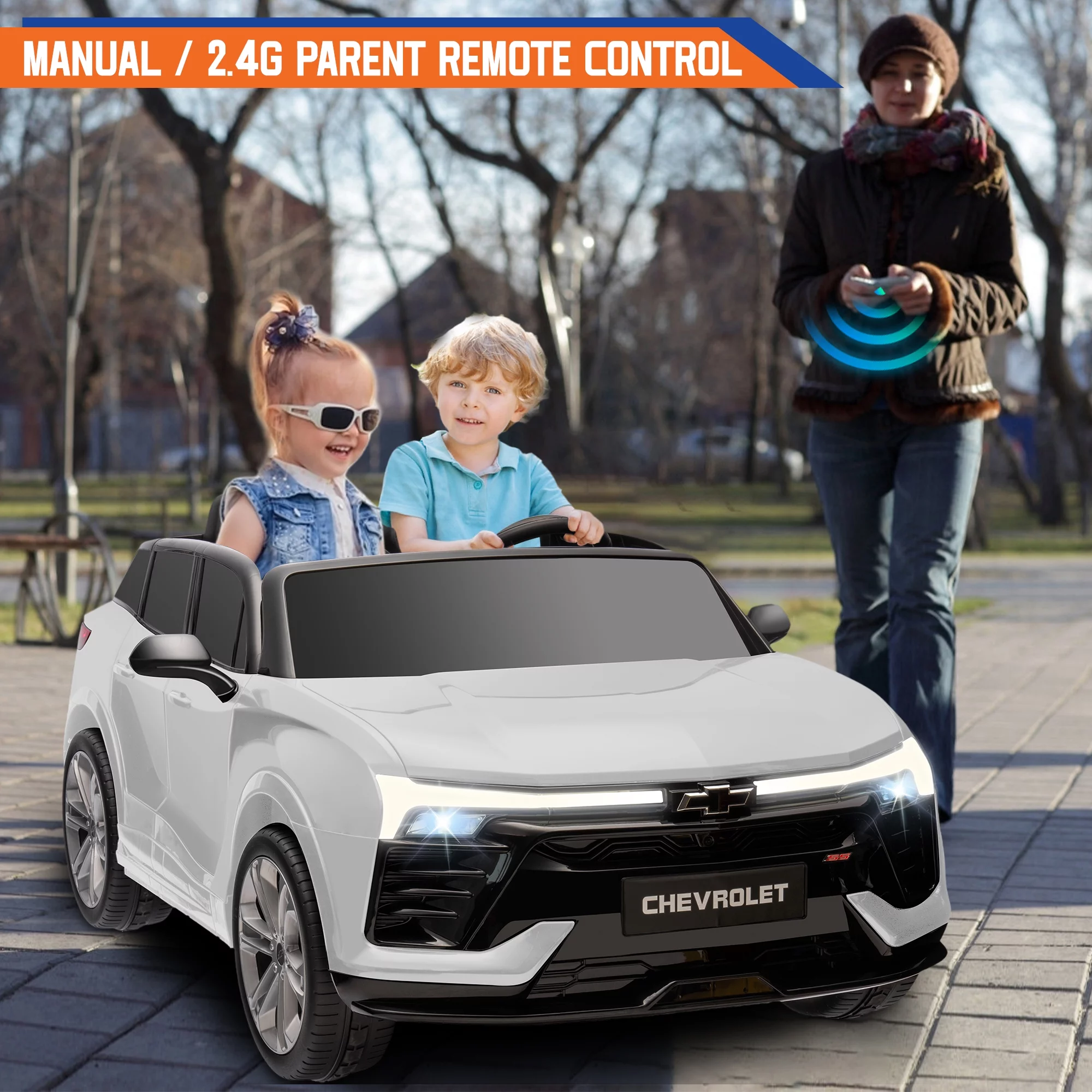 24V Kids Ride on Car, Licensed Chevrolet Blazer EV SS 2 Seater Ride on Toy Truck with Remote, Electric Cars for Kids Boys Girls, LED Lights,MP3 Music, Bluetooth Black - Womvr