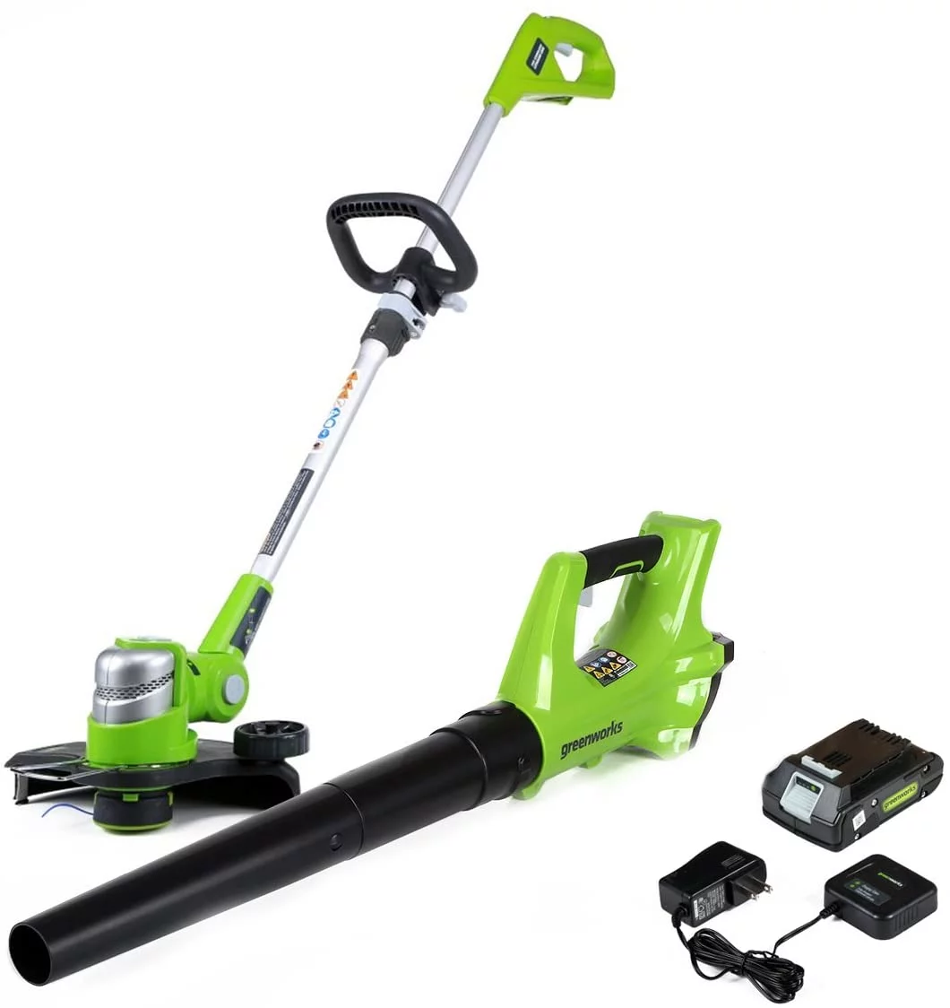 Greenworks 24V Cordless String Trimmer and Blower Combo, 2Ah Battery and Charger Included - Womvr