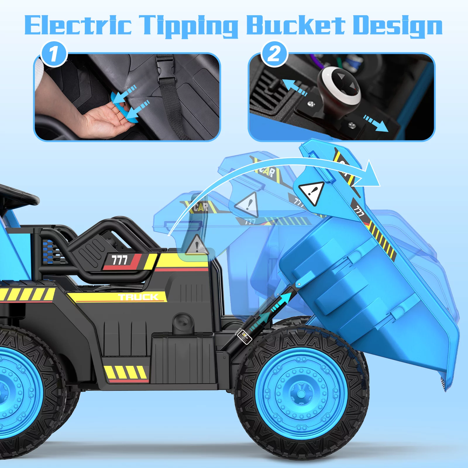 TOKTOO 12Volt Powered Ride on Toy Car for Girls Boys, Dump Truck w/ Electric Dump Bed, Remote Control, Music Player, 1 Seater Electric Car-Ochre Yellow - Womvr