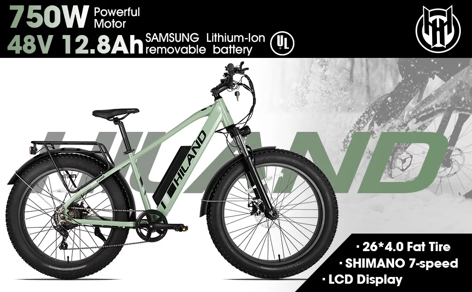 HILAND High Power Electric Bike for Adults, 750W 48V Motor Off-road Electric Mountain Bicycle, 26