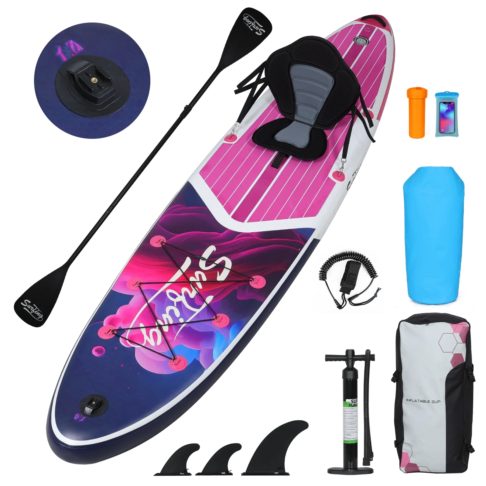 ELECWISH 11 Ft Inflatable Stand Up Paddle Board and Sit-on Kayak Set, Non-Slip Deck SUP Paddle Board with SUP Accessories & Backpack, Purple Rendering - Womvr
