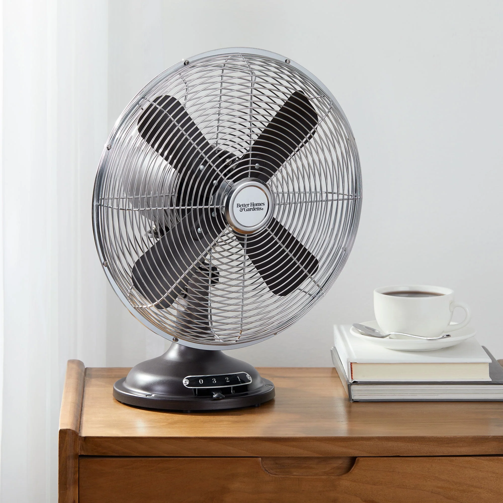 Better Homes & Gardens New 12 inch Retro 3-Speed Metal Tilted-Head Oscillation Table Fan Gold - Womvr