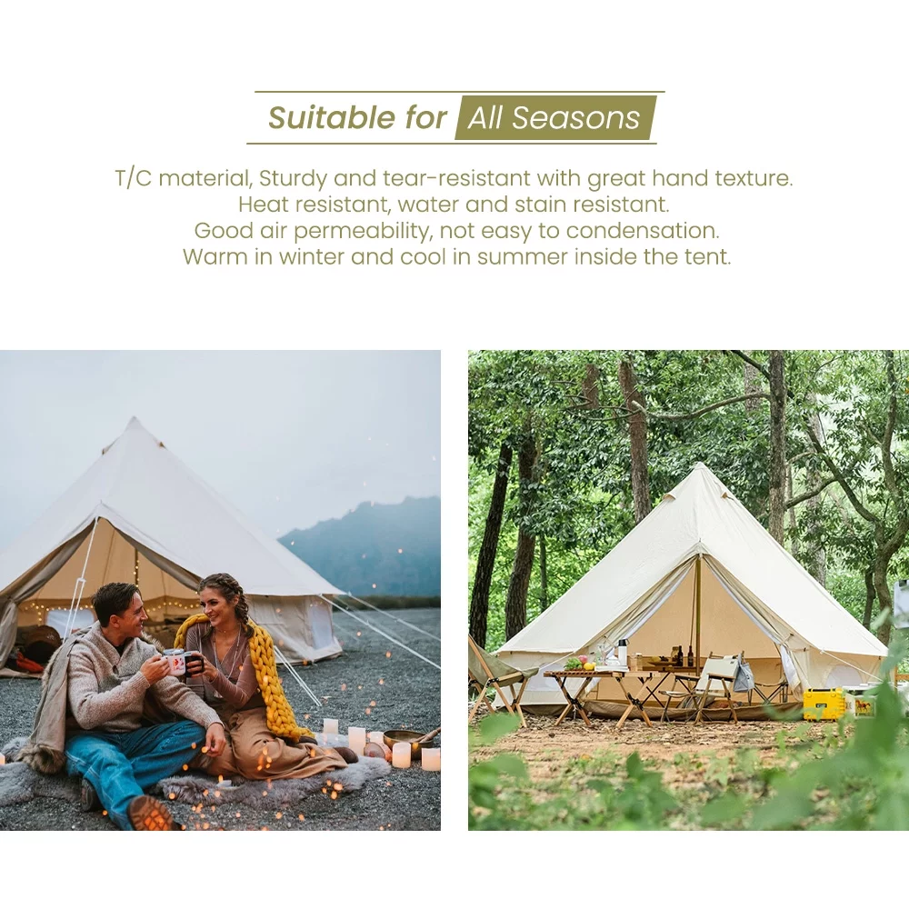 TOMOUNT Canvas Tent Bell Tent Yurt with Stove Jack Zipped Floor for Glamping 10ft/3m Dia 38LBS - Womvr