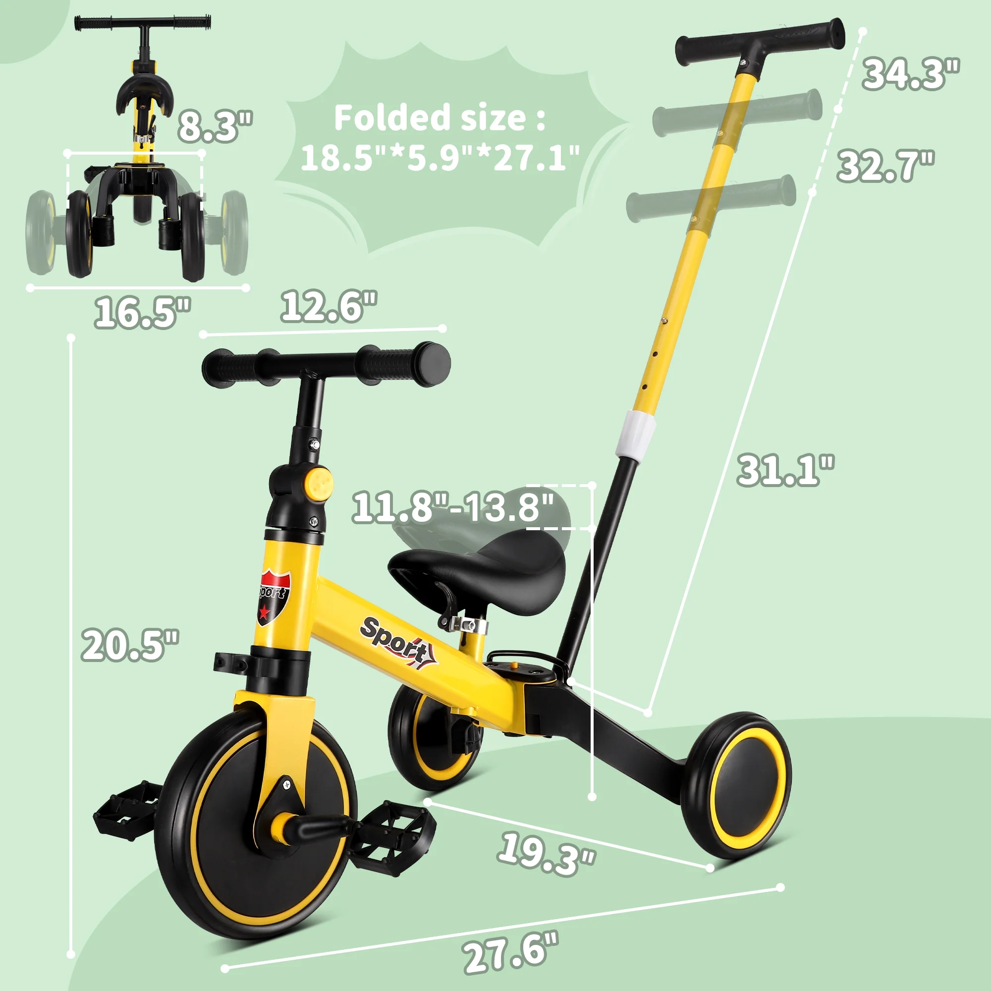 RELOIVE 6 in 1 Kids Tricycle for 1-5 Years Old,Toddler Bike Kids Trike for Balance Training,Baby Bike for Boy Girl with Adjustable Seat Height and Removable Pedal,Yelllow - Womvr