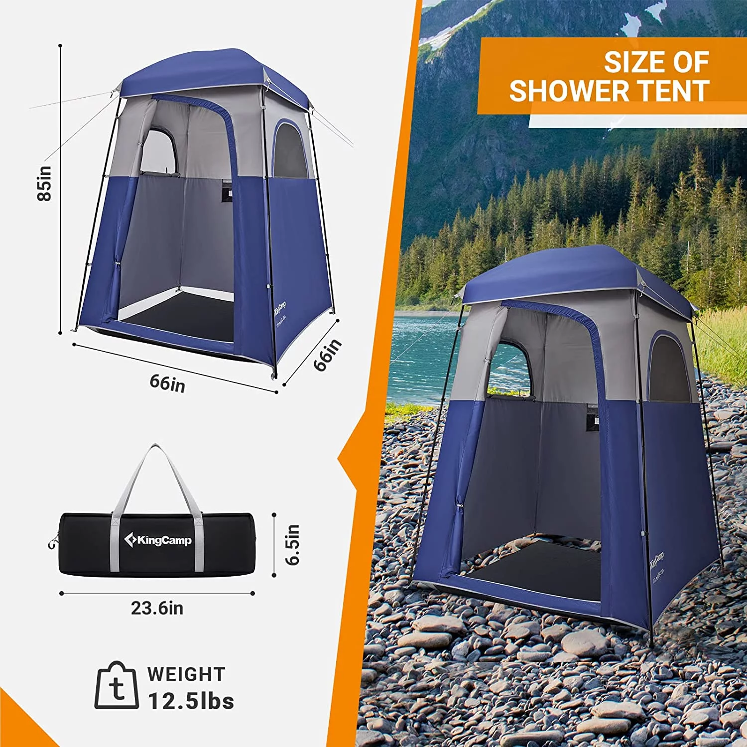 KingCamp Oversized Shower Tent Extra Wide 1 Room with Floor Waterproof Camping Privacy Shelter Easy Set Up Tent for Dressing Changing Toilets Tent, Coffee - Womvr