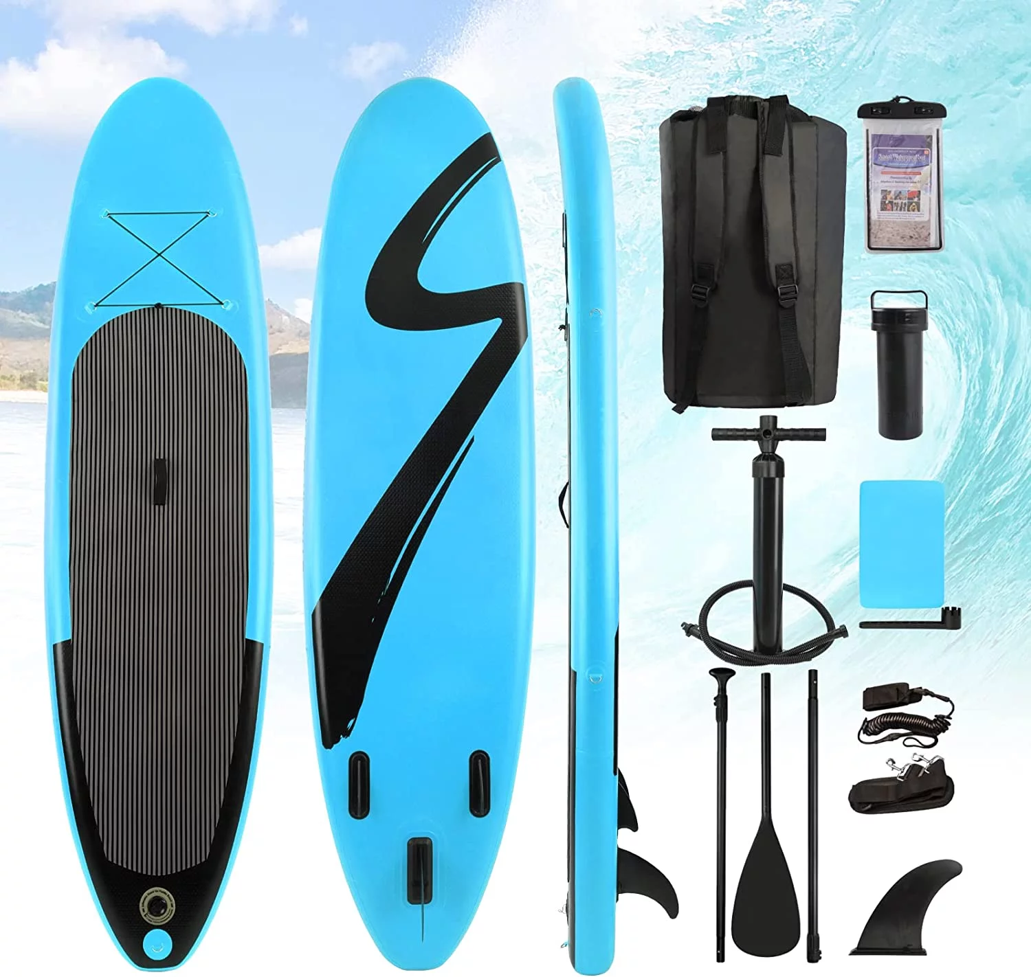 streakboard 10' Inflatable Stand up Paddle Board with SUP Accessories, Backpack, Paddle & Hand Pump - Womvr