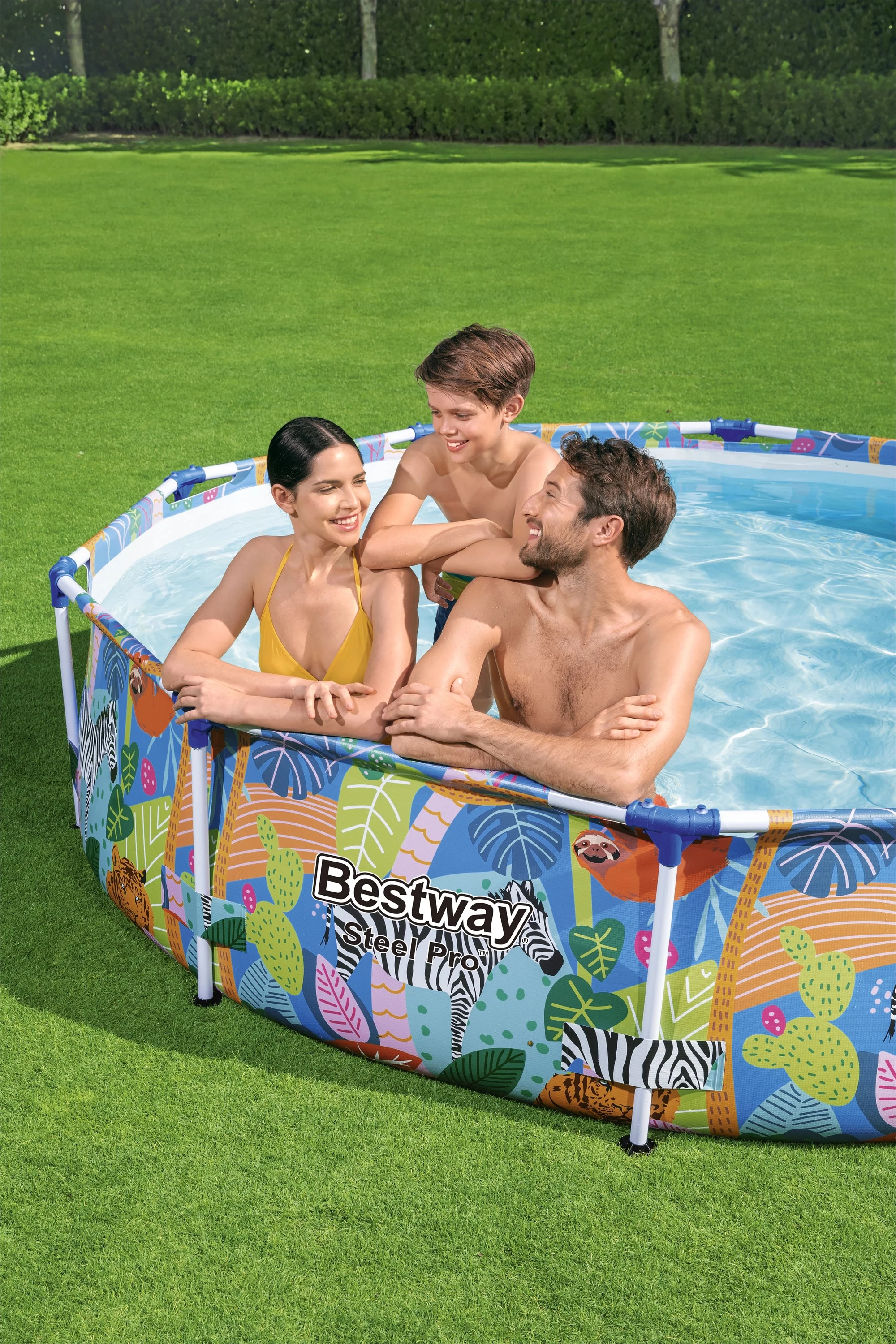 Bestway Steel Pro 10 ft. x 26 in. Round Metal Frame Above Ground Pool, Animal Print - Womvr