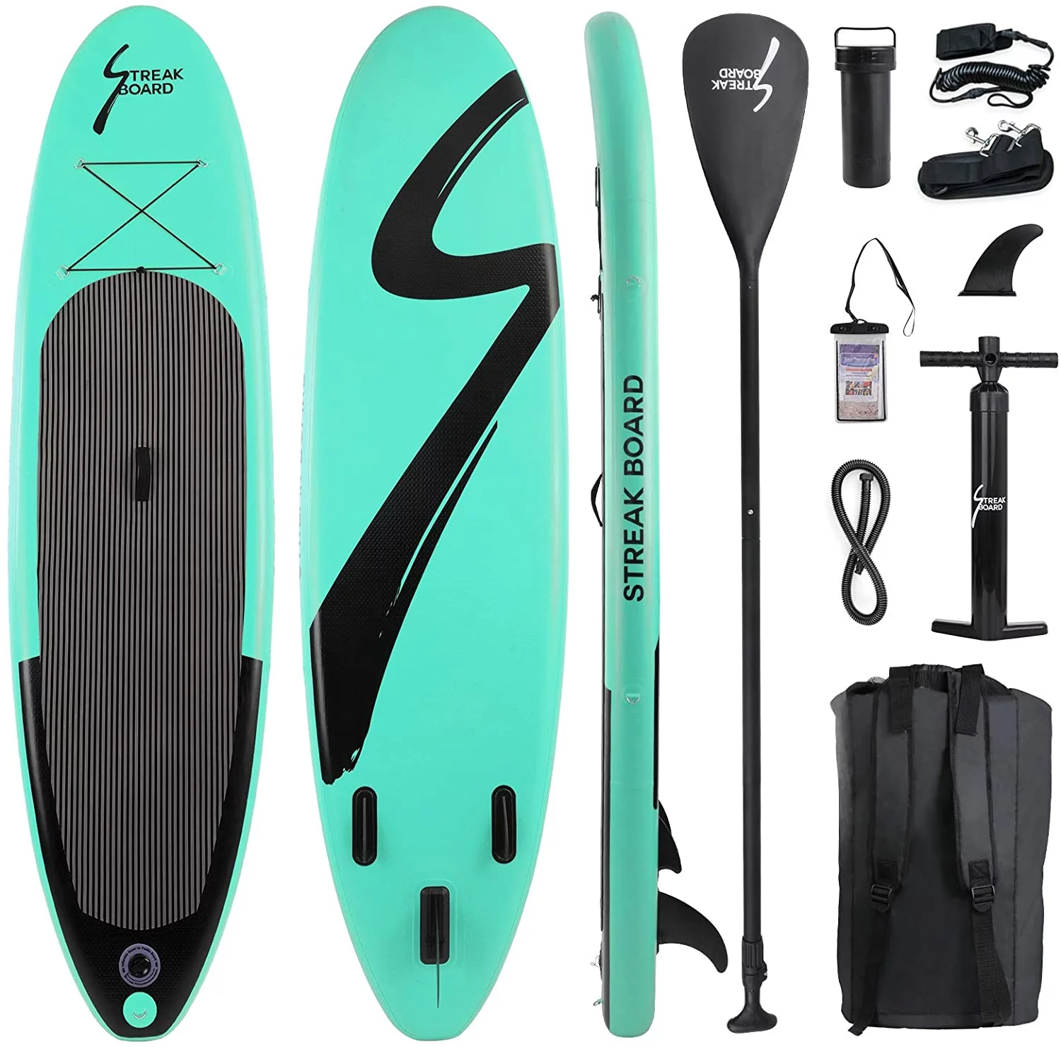 streakboard 10' Inflatable Stand up Paddle Board with SUP Accessories, Backpack, Paddle & Hand Pump - Womvr