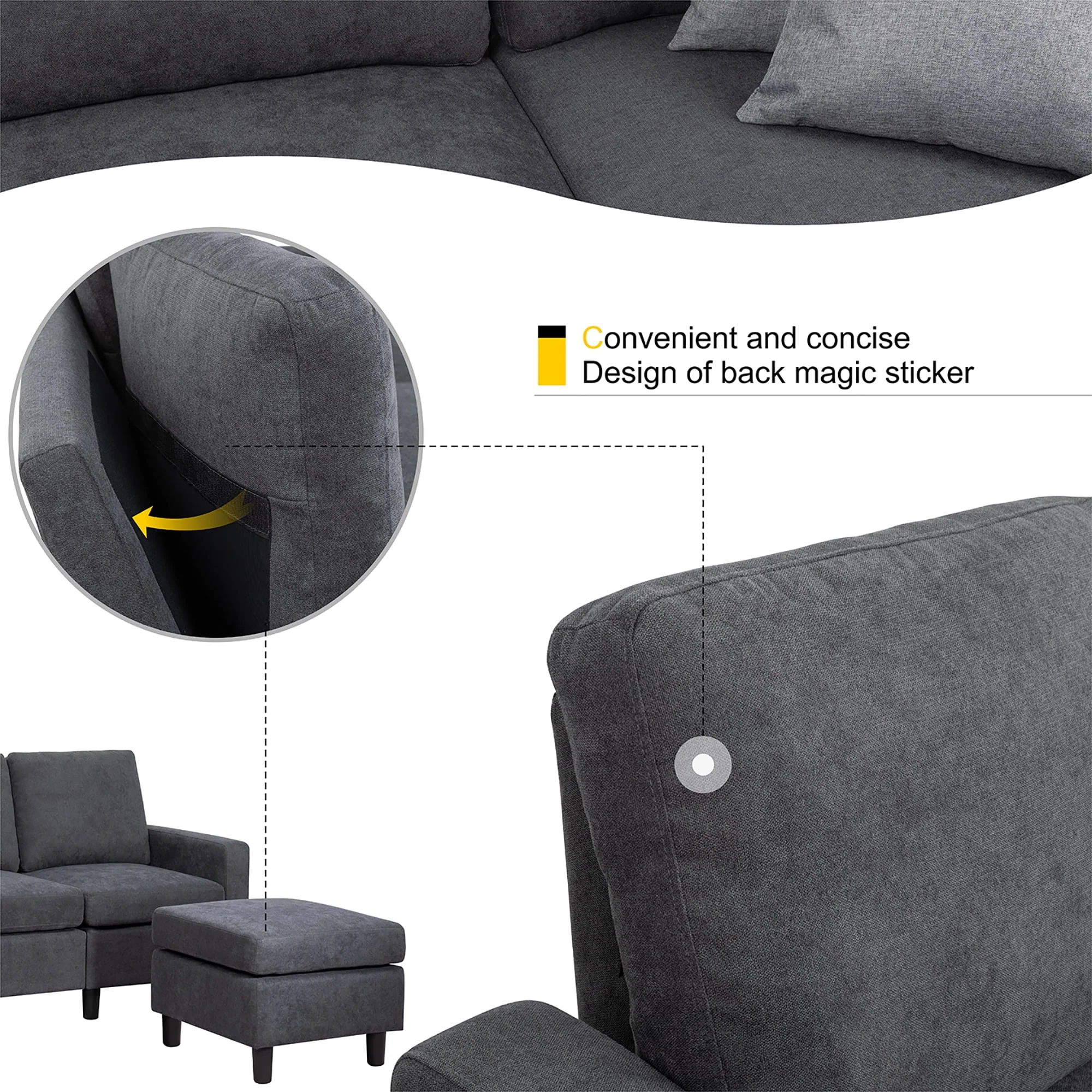 Walsunny Convertible Sectional L-Shaped Sofa with Modern Linen Fabric(Grayish Black) - Womvr