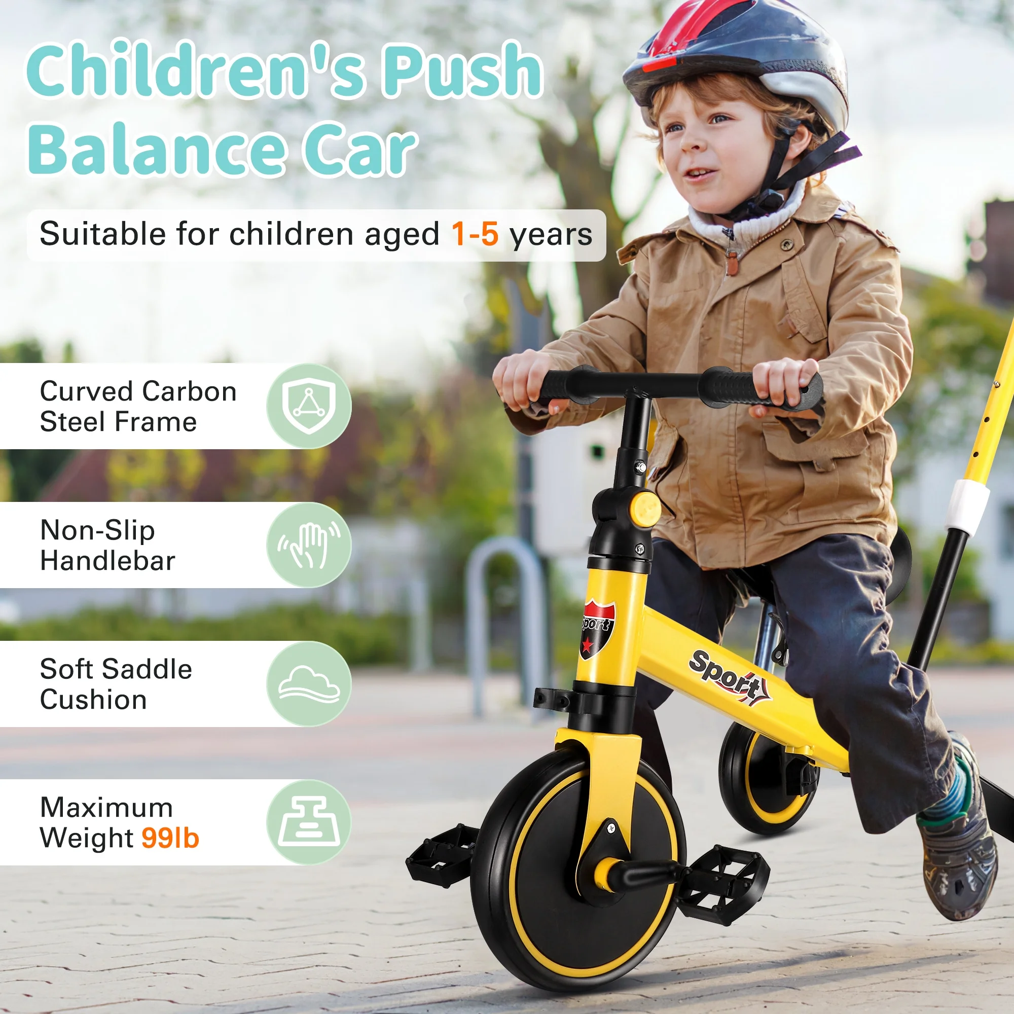 RELOIVE 6 in 1 Kids Tricycle for 1-5 Years Old,Toddler Bike Kids Trike for Balance Training,Baby Bike for Boy Girl with Adjustable Seat Height and Removable Pedal,Yelllow - Womvr