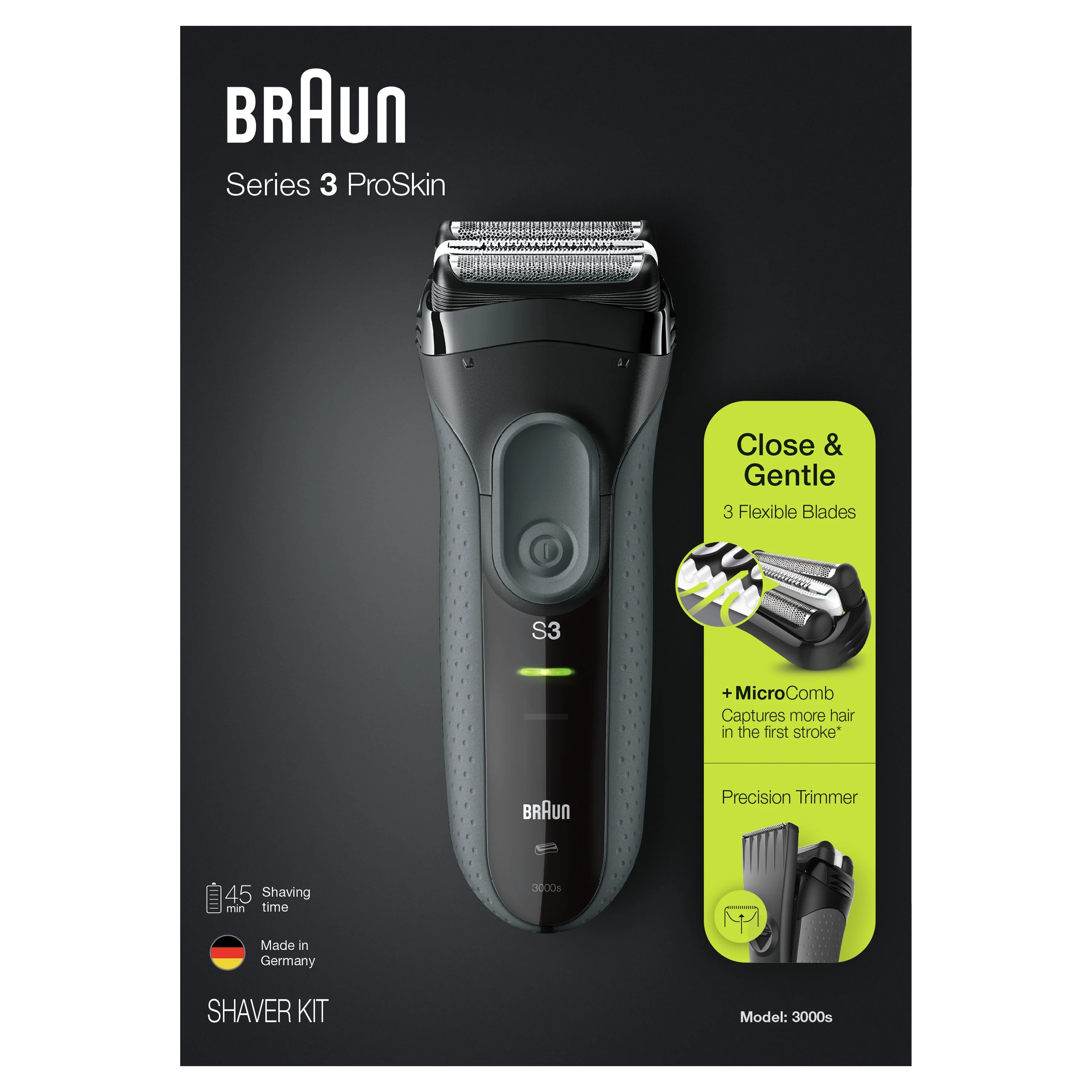 Braun Series 3 ProSkin 3000s Electric Shaver for Men/Rechargeable Electric Razor, Black - Womvr