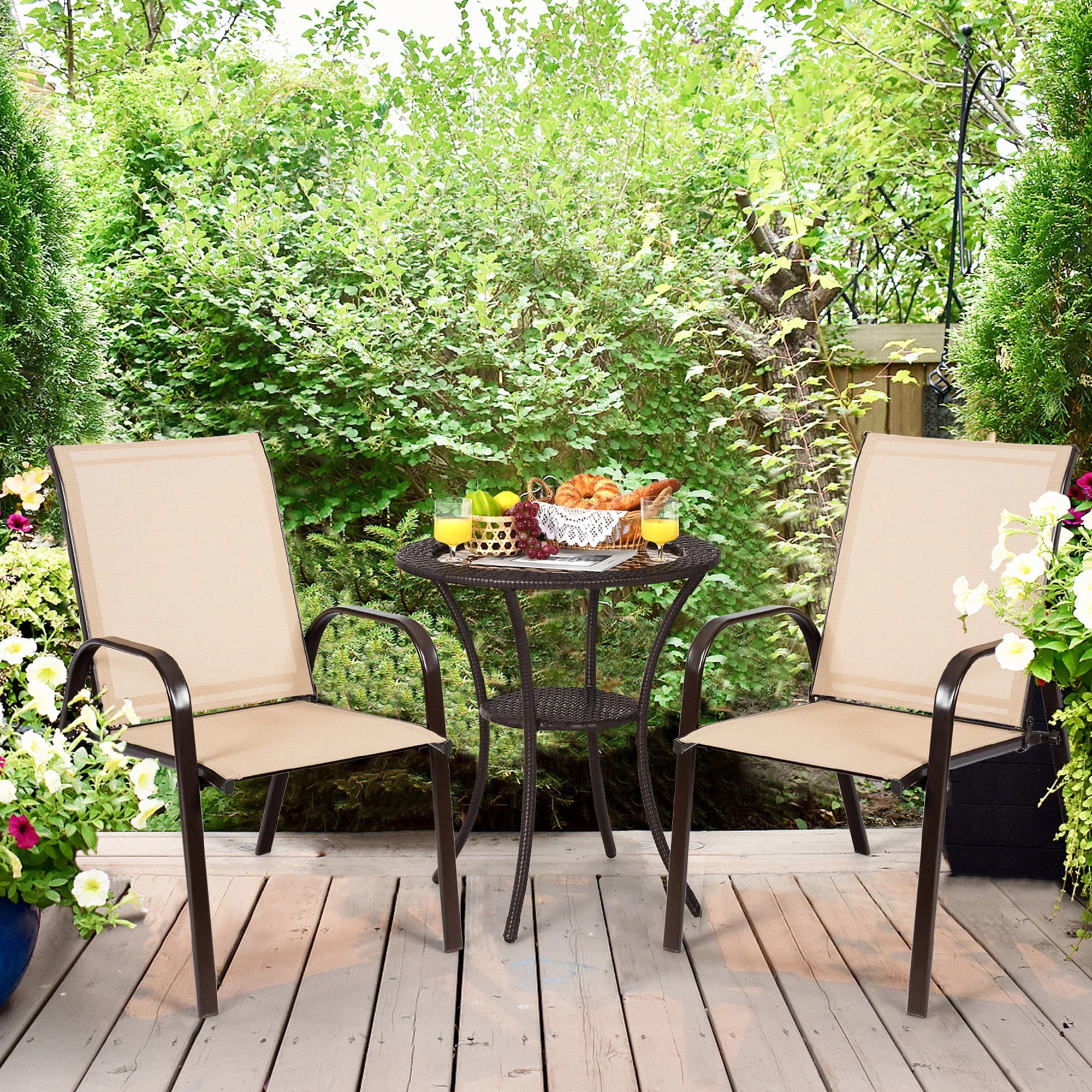 Gymax Set of 2 Patio Chairs Dining Chairs w/ Steel Frame Yard Outdoor Grey - Womvr