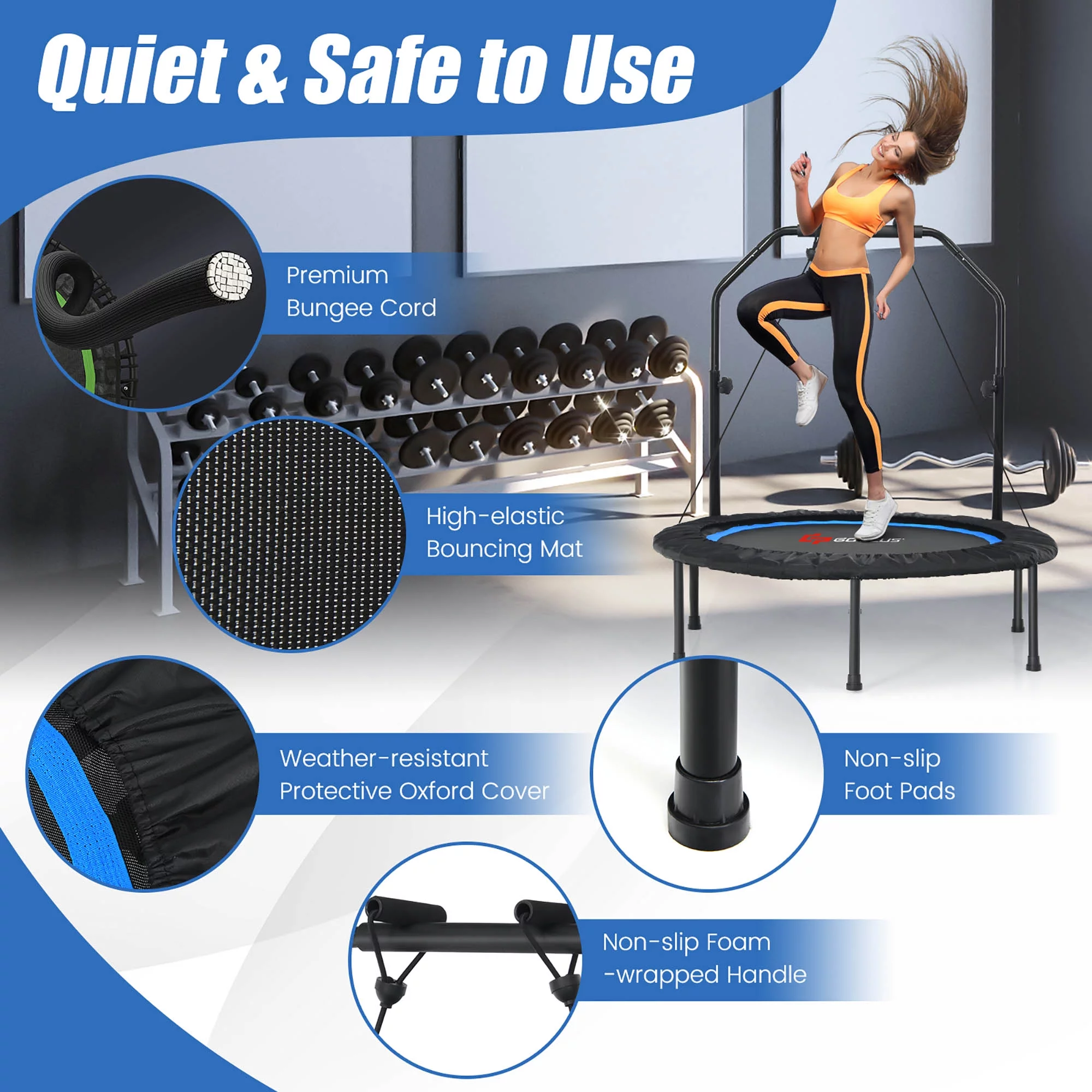 Costway 40'' Foldable Trampoline Fitness Rebounder with Resistance Bands Adjustable Home Green - Womvr