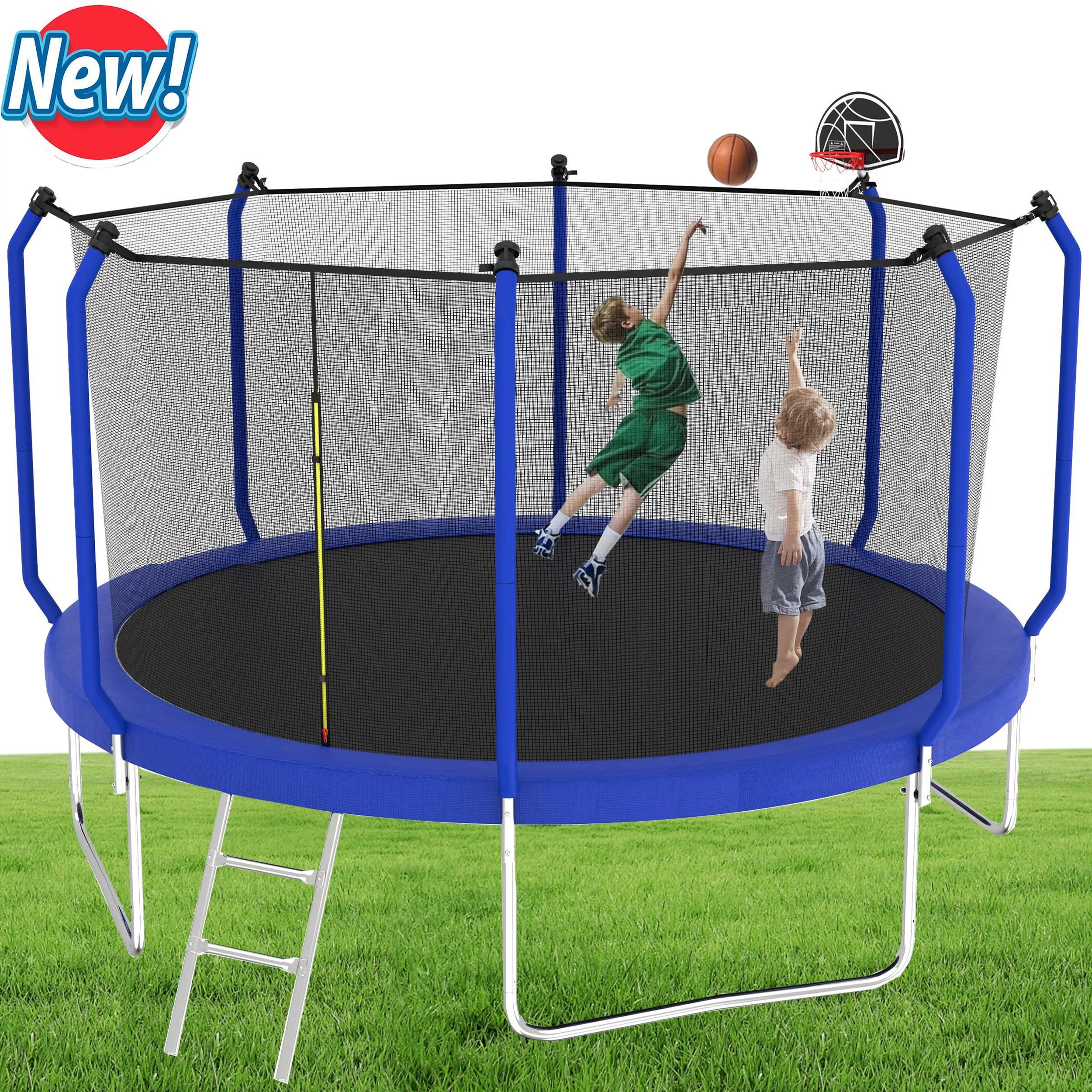 Seizeen Outdoor Trampoline for Kids, 12FT Round Trampoline W/ Enclosure,  Upgraded Colorful Trampoline with Hoop Ladder - Womvr