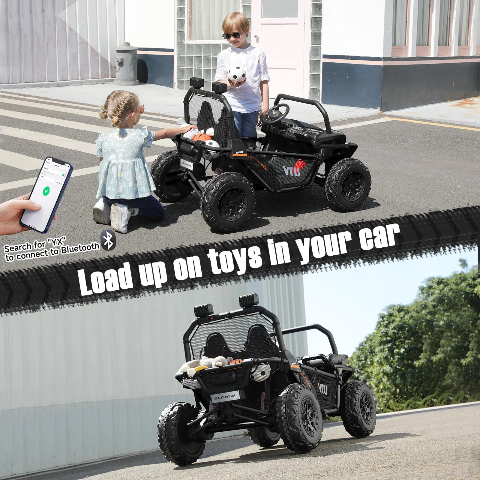 12 V Ride on Car,2 Seater Powered on Truck,4WD Electric Off-Road,Remote Control,Spring Suspension Ride on UTV for 3-8 Kids,Blue - Womvr