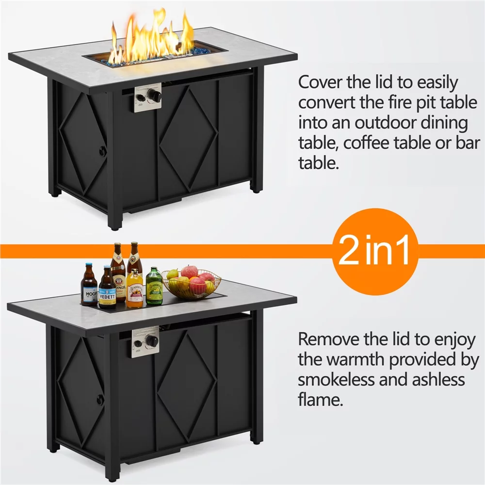 Alden Design 43in Propane Fire Pit Table with Ceramic Tabletop & Steel Base, Black - Womvr