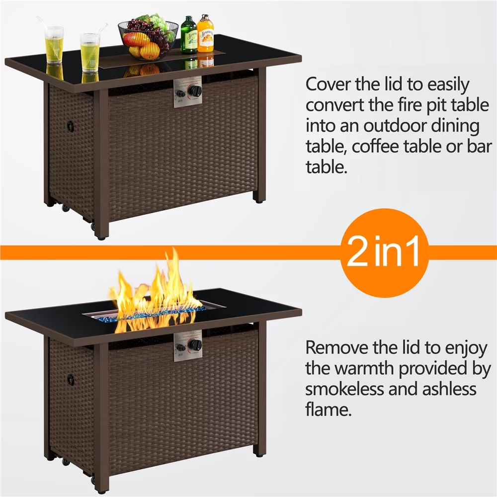 Topeakmart 43'' Propane Fire Pit Table with Tempered Glass Tabletop 50,000 BTU, Black - Womvr