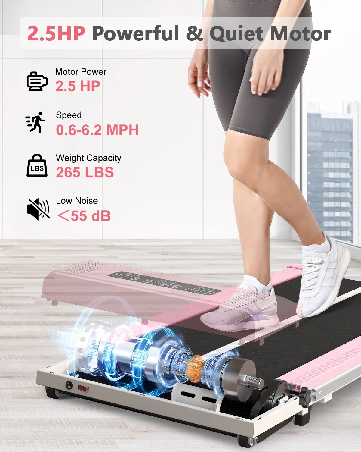 Bigzzia Treadmill Under Desk Treadmill 2 in 1 Folding Treadmill, Treadmills for Home Maximum Weight 265 lbs Gray - Womvr