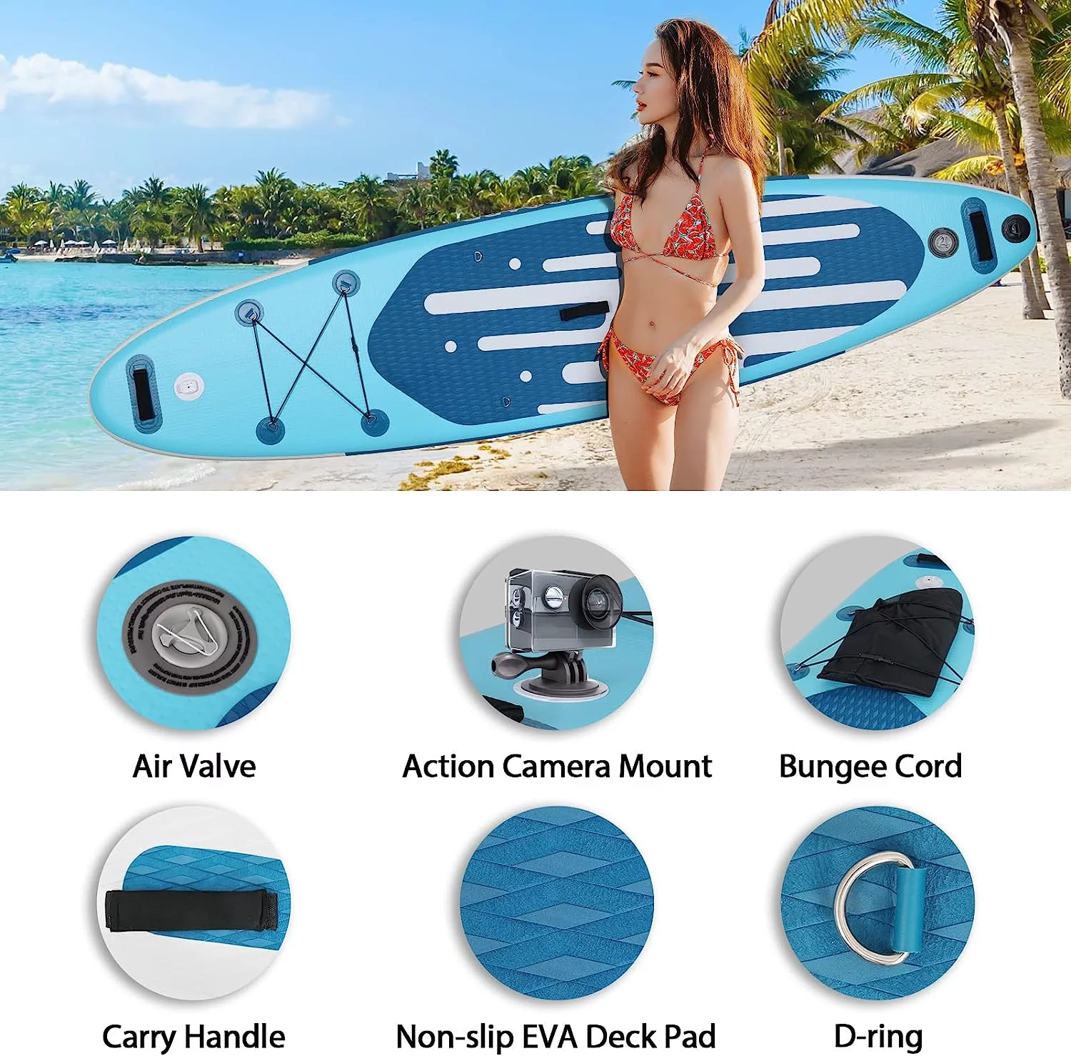 PULUOMIS Inflatable Paddle Board with Seat,Backpack,Hand Pump,Fins,Repair Kit - 11 Ft - Adult - Blue - Womvr