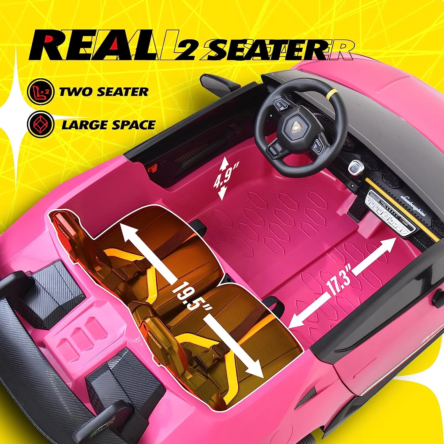 Blitzshark 24 V 2 Seater Kids Ride on Car Licensed Lamborghini Powerful 4WD, with 7AH Battery, Remote Control, Pink - Womvr