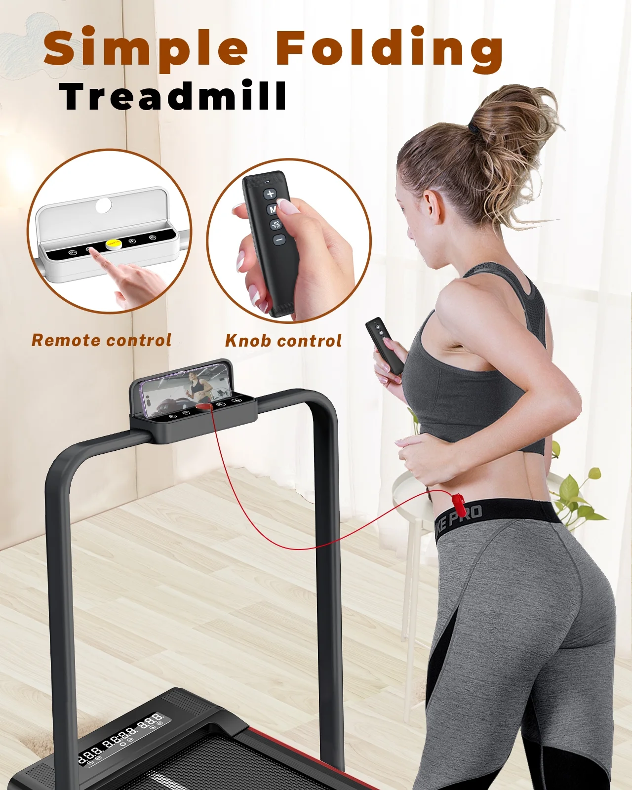 Home Fitness Code Foldable Treadmill with Bluetooth Speaker, 3HP Under Desk Treadmills for Home - Womvr