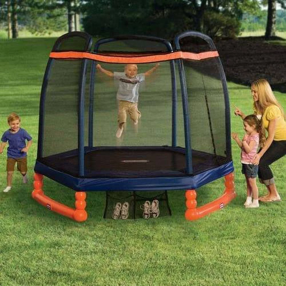 Little Tikes 7-Foot Trampoline, with Enclosure, Blue/Orange - Womvr