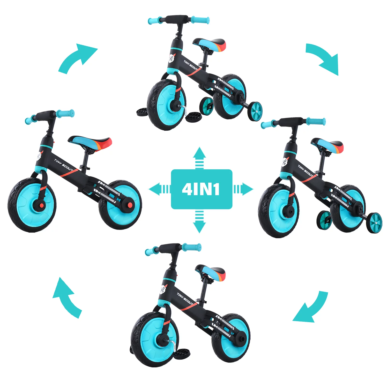 Ubravoo 4-in-1 Tiny Scout Balance Bike for Kids from 3 4 5 Years, Rear Double Rod,Blue - Womvr