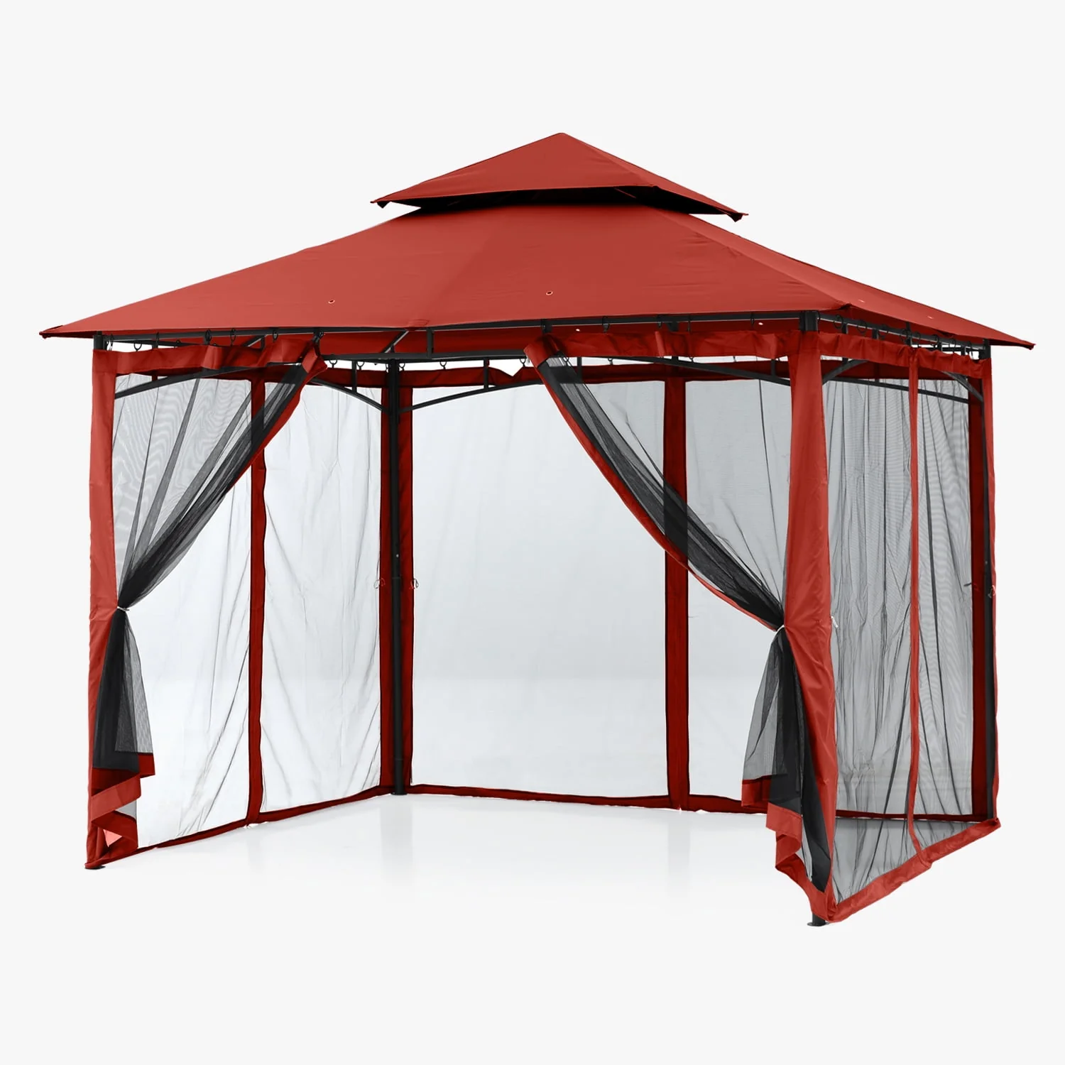 ABCCANOPY 9'x9' Patio Gazebo With Mosquito Netting and Double Soft Roof Canopies for Shade and Rain,Rust Red - Womvr