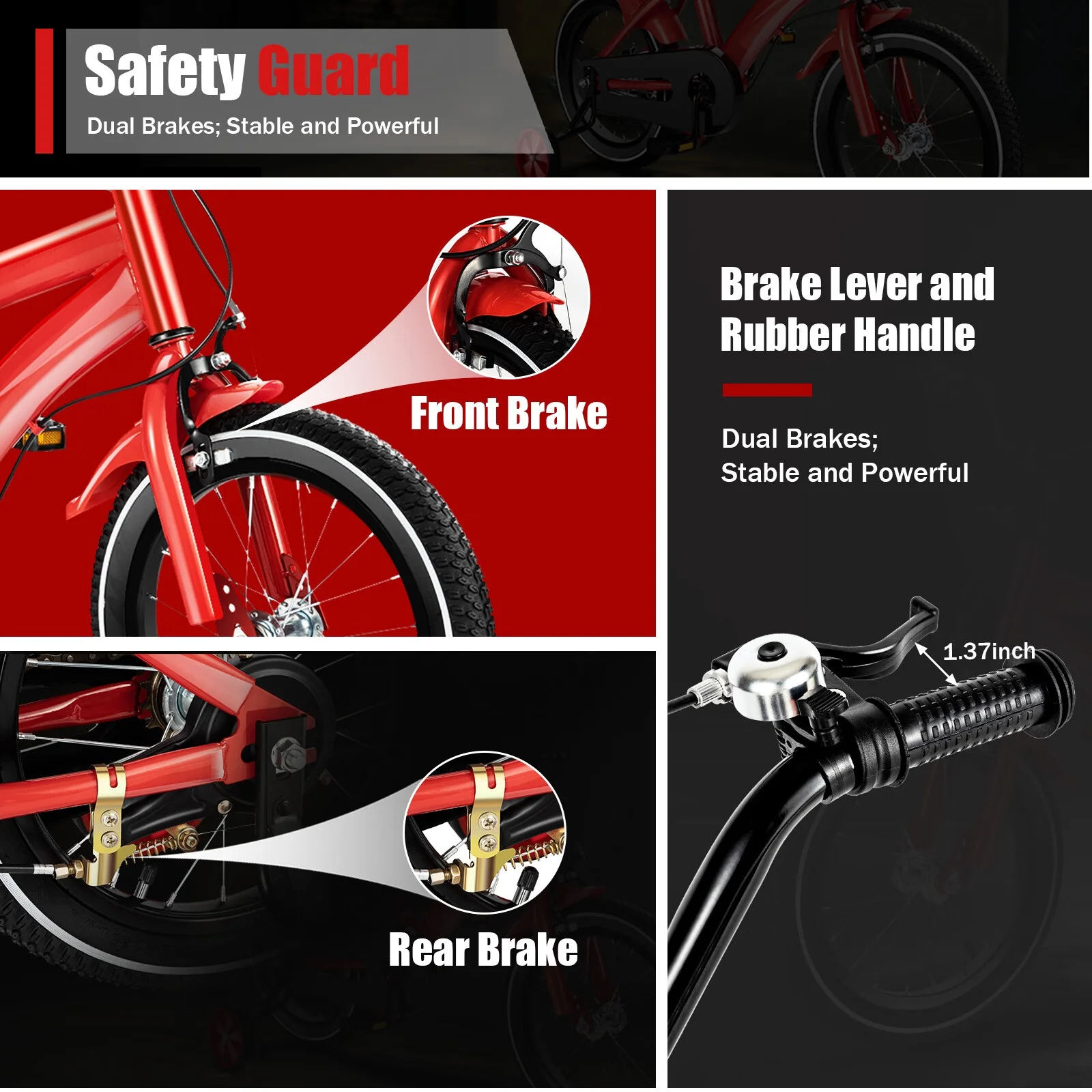 Aiqidi 14 Inch Kids Bike Boys Girls Safe Bicycle Adjustable Seat Height Children Bicycle with Training Wheels and Mudguards, Red - Womvr