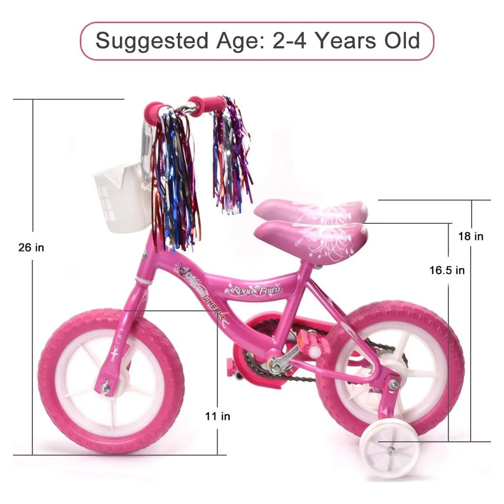 WonderPlay BMX 12 In. Kid's Bike for 2-4 Years Old, Bicycle for Girls with Front Basket, EVA Tires with Training Wheels, Pink - Womvr