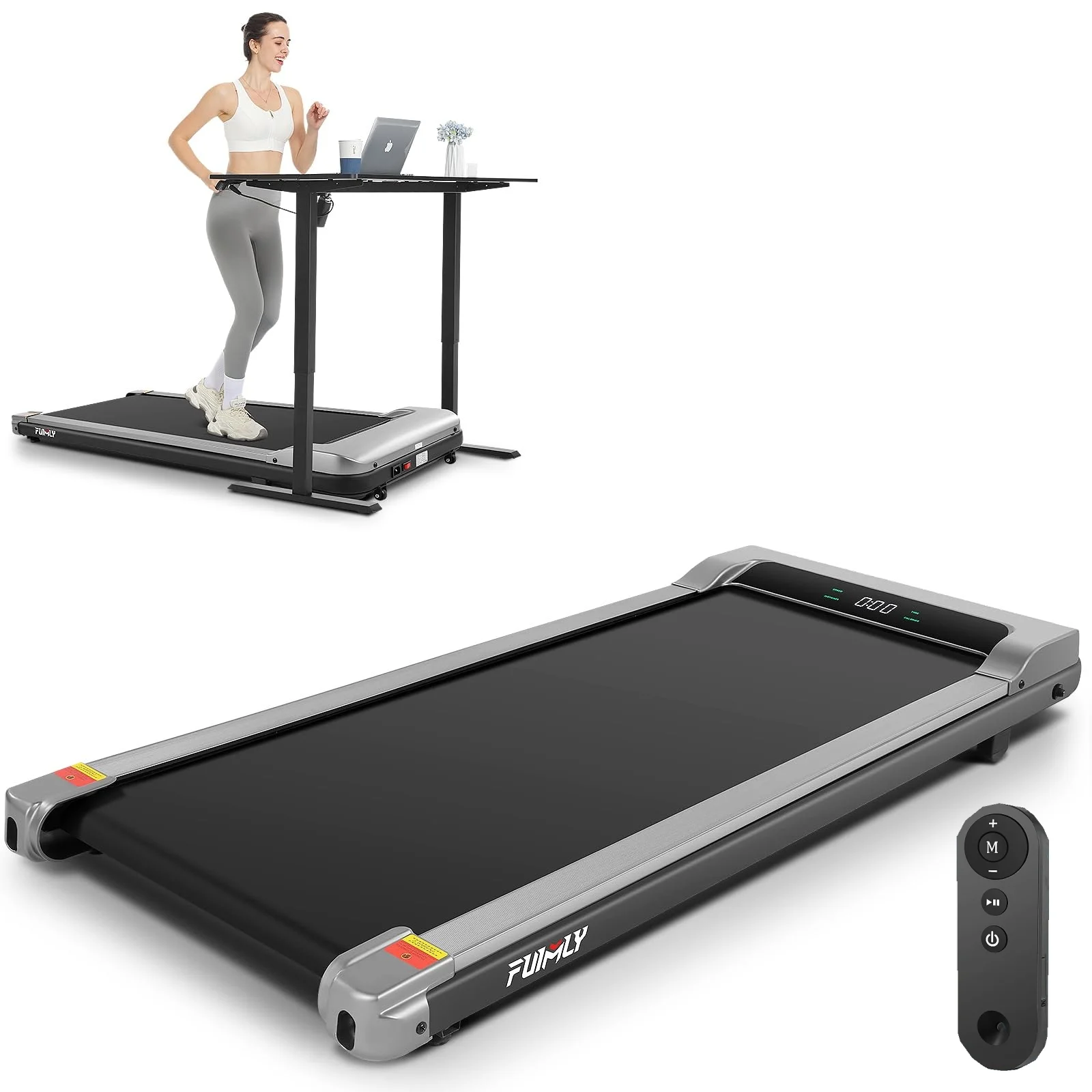 FUNMILY Walking Pad Treadmill with Remote Control, Electric Treadmill with LED Display, Under Desk Treadmill for Home Office Use, Black - Womvr