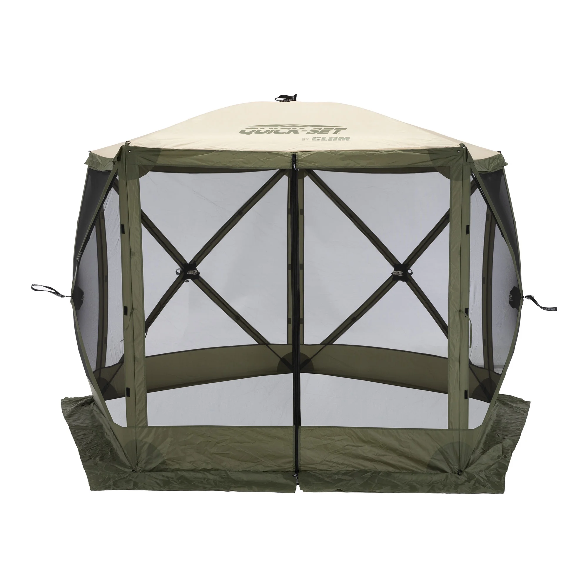 CLAM Quick-Set 9 x 9 Ft Venture Portable Outdoor Canopy Shelter, Green/Tan - Womvr